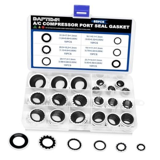 85PCS A/C Compressor Seal Washers Kit, 6 Sizes Air 85PCS A/C Seal Washer Black