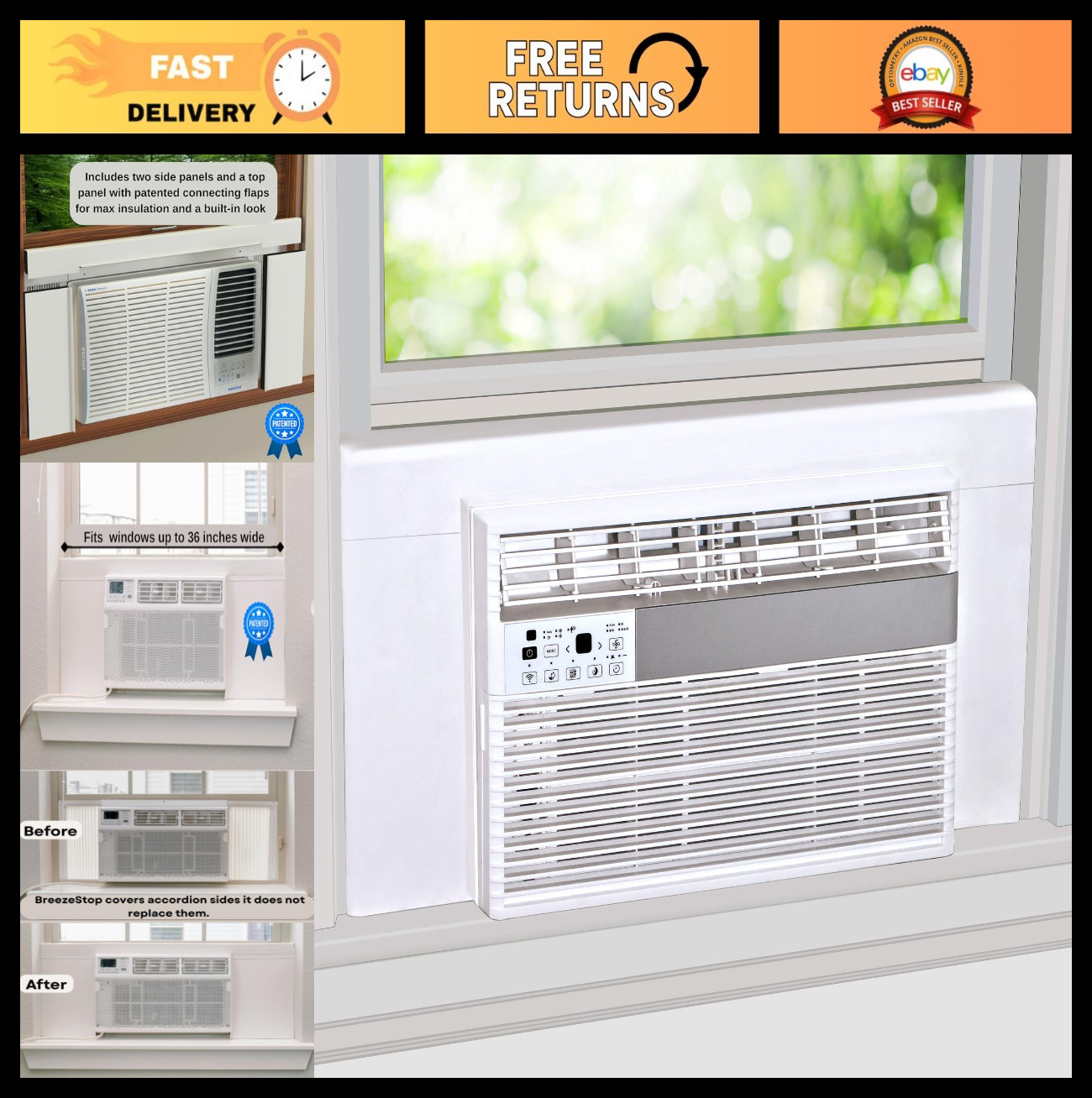 Window AC Unit Insulation Side Panels – White Cover for Year-Round Protection
