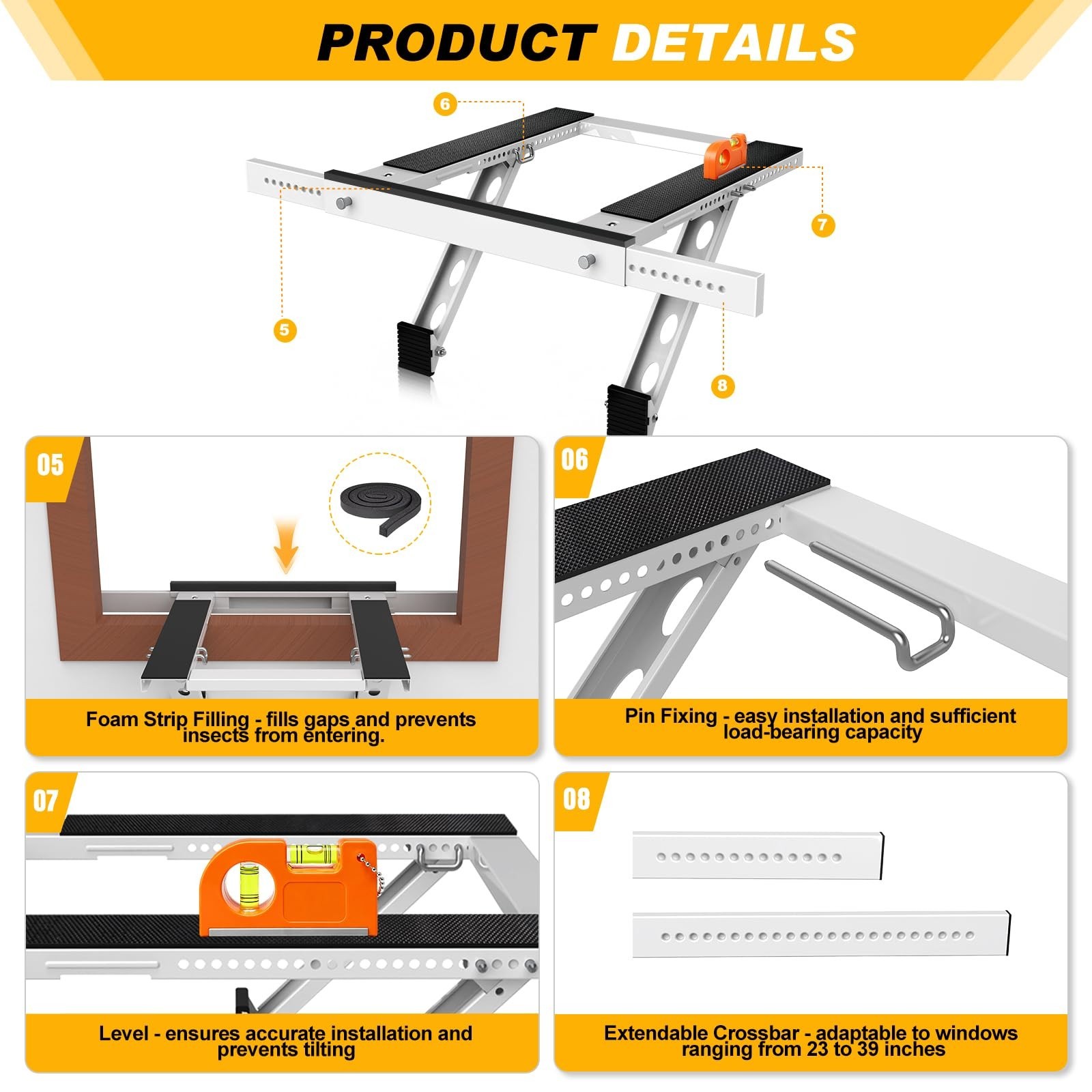 Adjustable No-Drill Window AC Bracket 23&Prime;-39&Prime; – Heavy Duty 220lbs Support, Easy