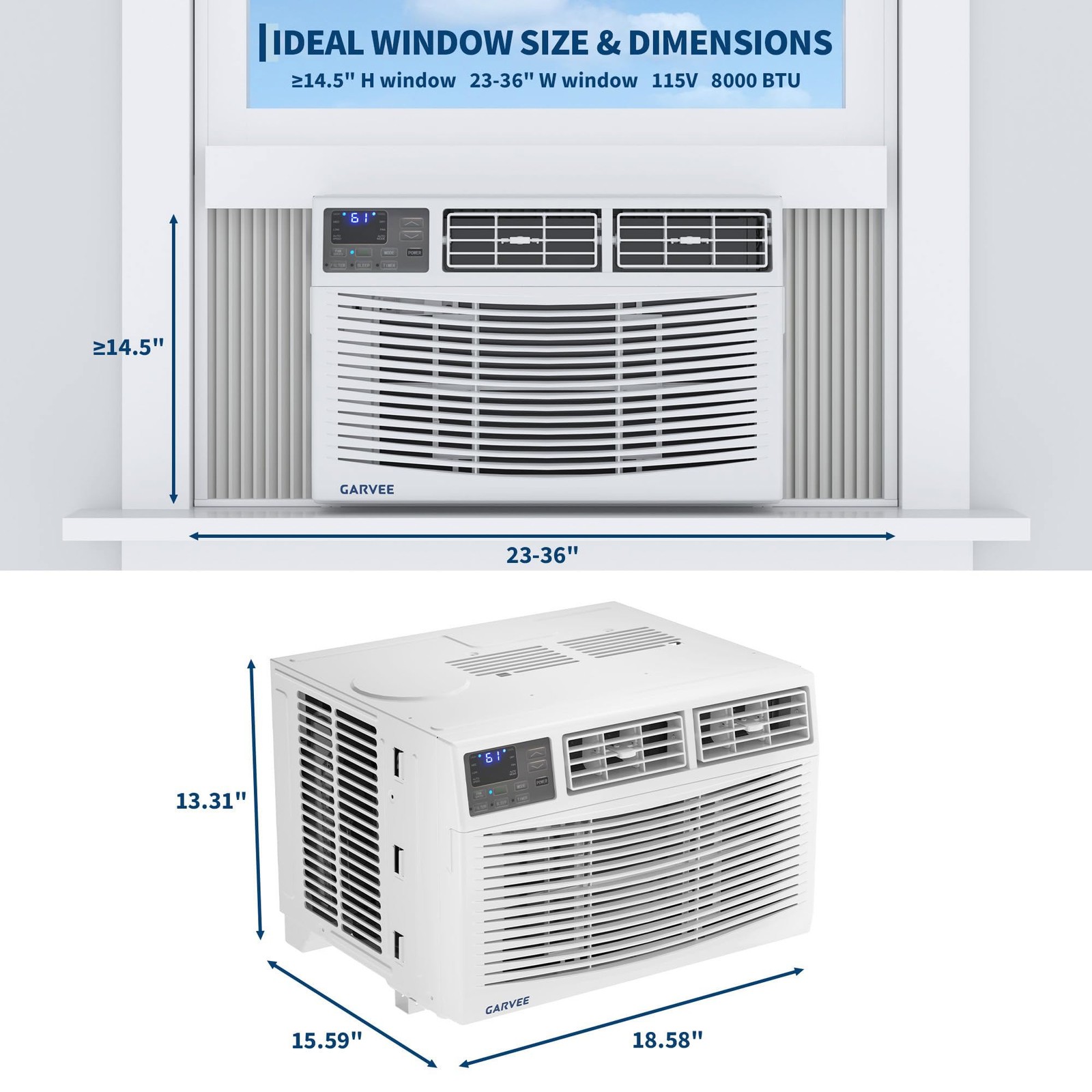 8000 BTU Window Air Conditioner with Remote ,3 Fan Speeds 24H Timer 115V AC Unit