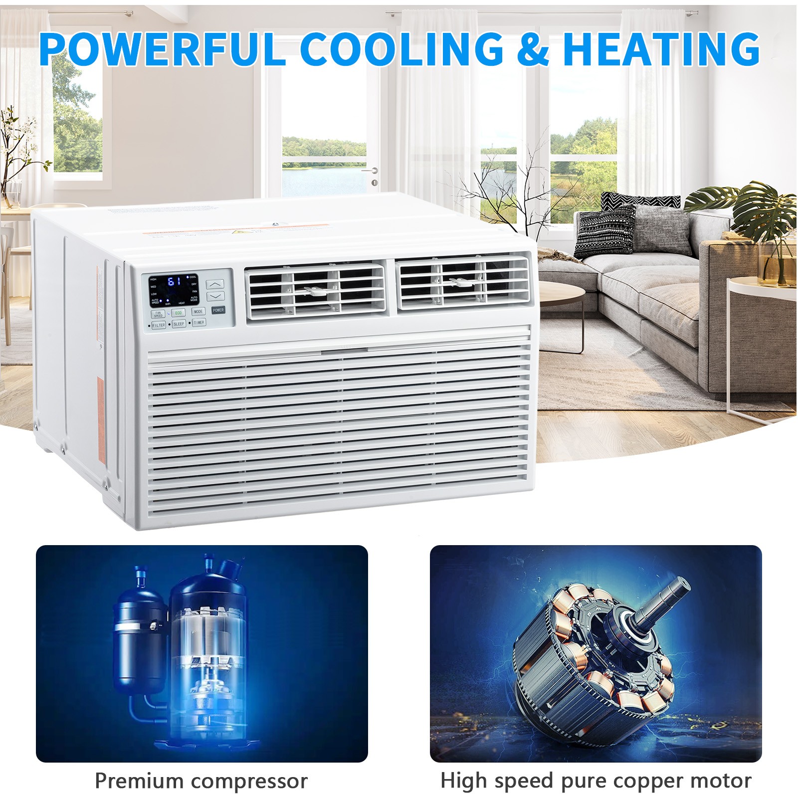 10000 BTU 450 Sq ft Through-the-Wall Air Conditioner &Heat Wi-Fi Enabled AC Unit