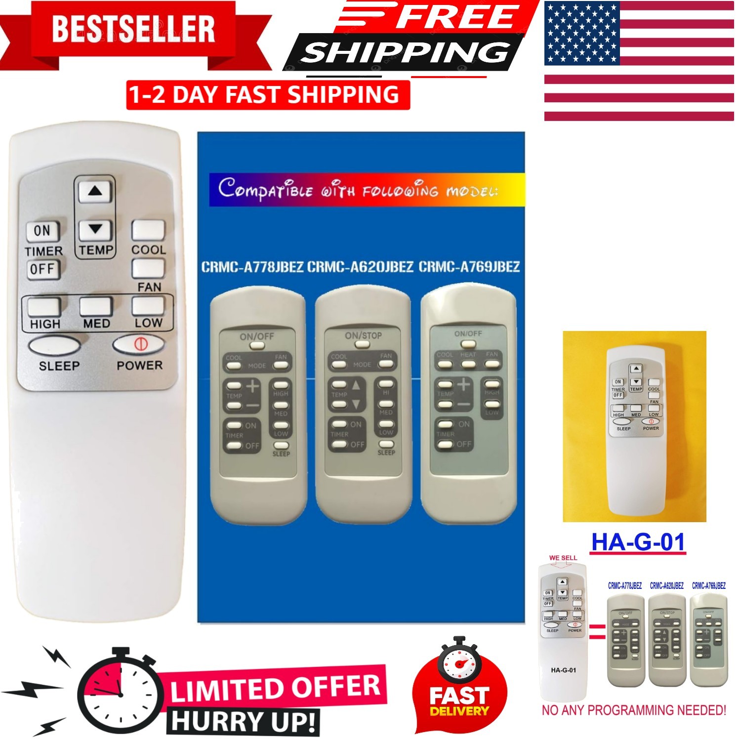 Replacement for GE Window Air Conditioner Remote Control HA-G-01