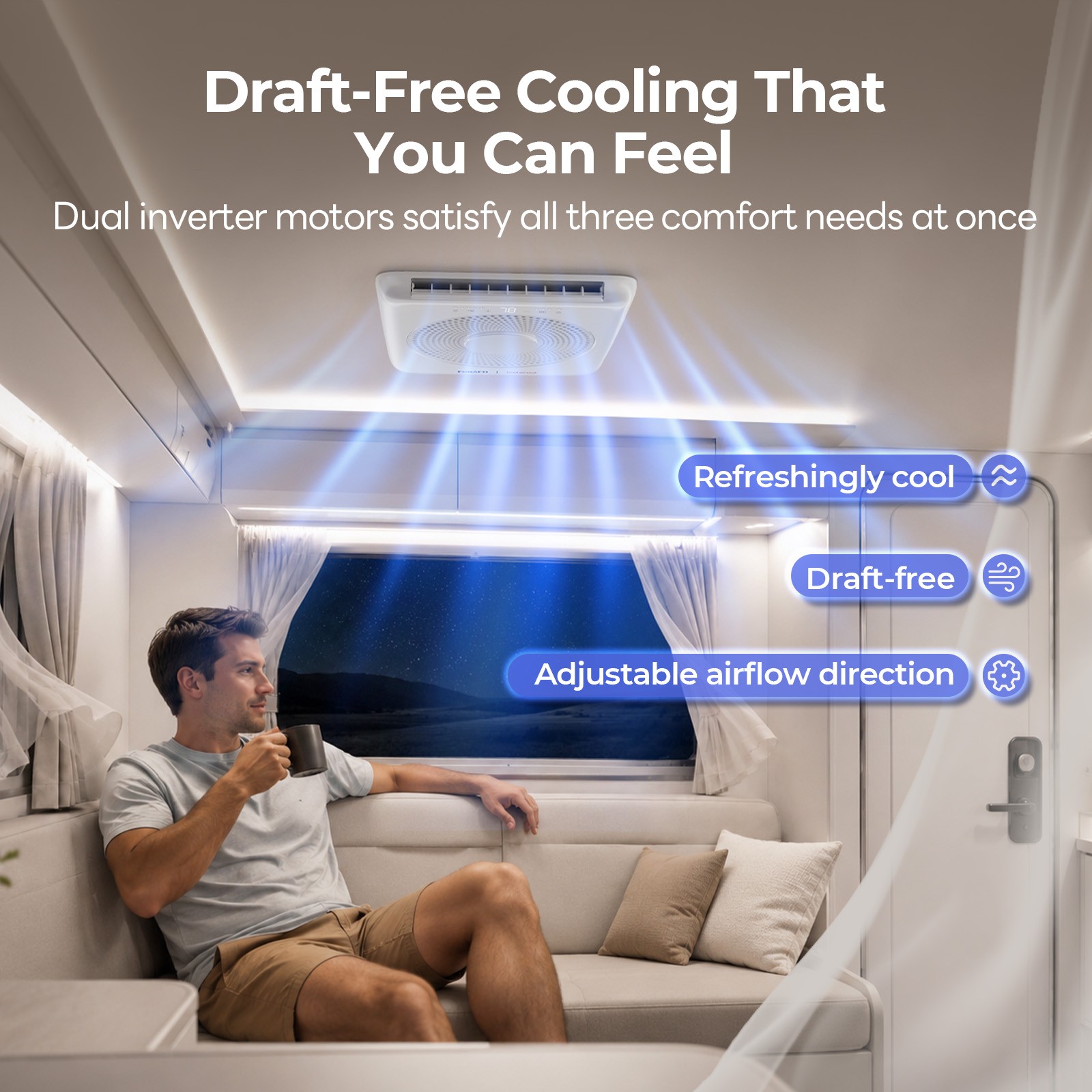 FOGATTI Ducted 18K BTU RV AC WiFi Alexa Rooftop Air Conditioner w/1800W PTC Heat
