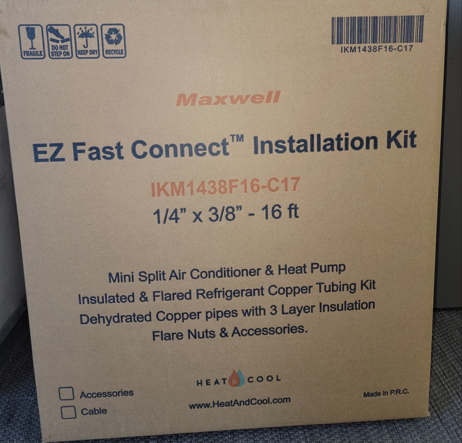 NEW Maxwell EZ Fast Connect Installation Kit IKM1438F16-C17 – 1/4&Prime; x 3/8&Prime; – 16 F