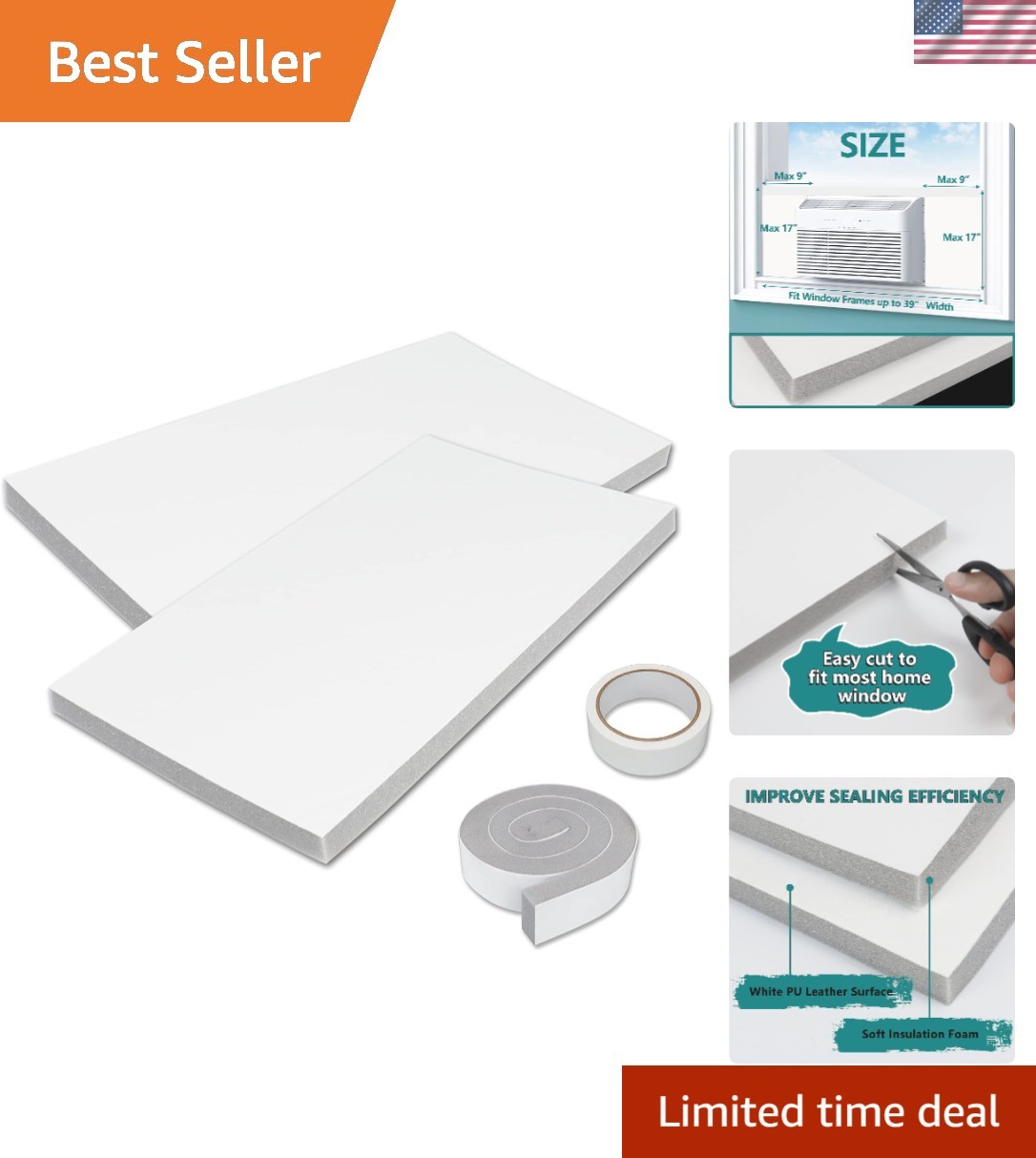 Insulation Side Panels for Indoor Window AC Units 17×9 Foamed Kit with Seal Tape