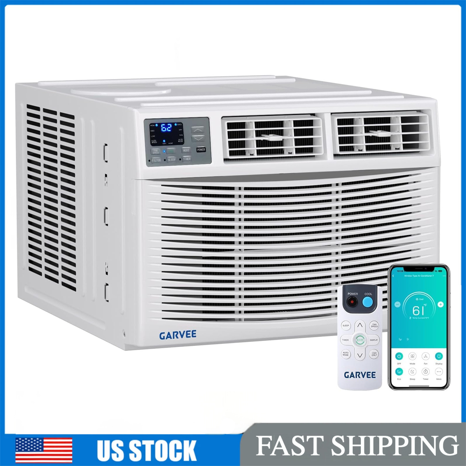 8000 BTU Window Air Conditioner & Heater WIFI Remote App Control 115V US