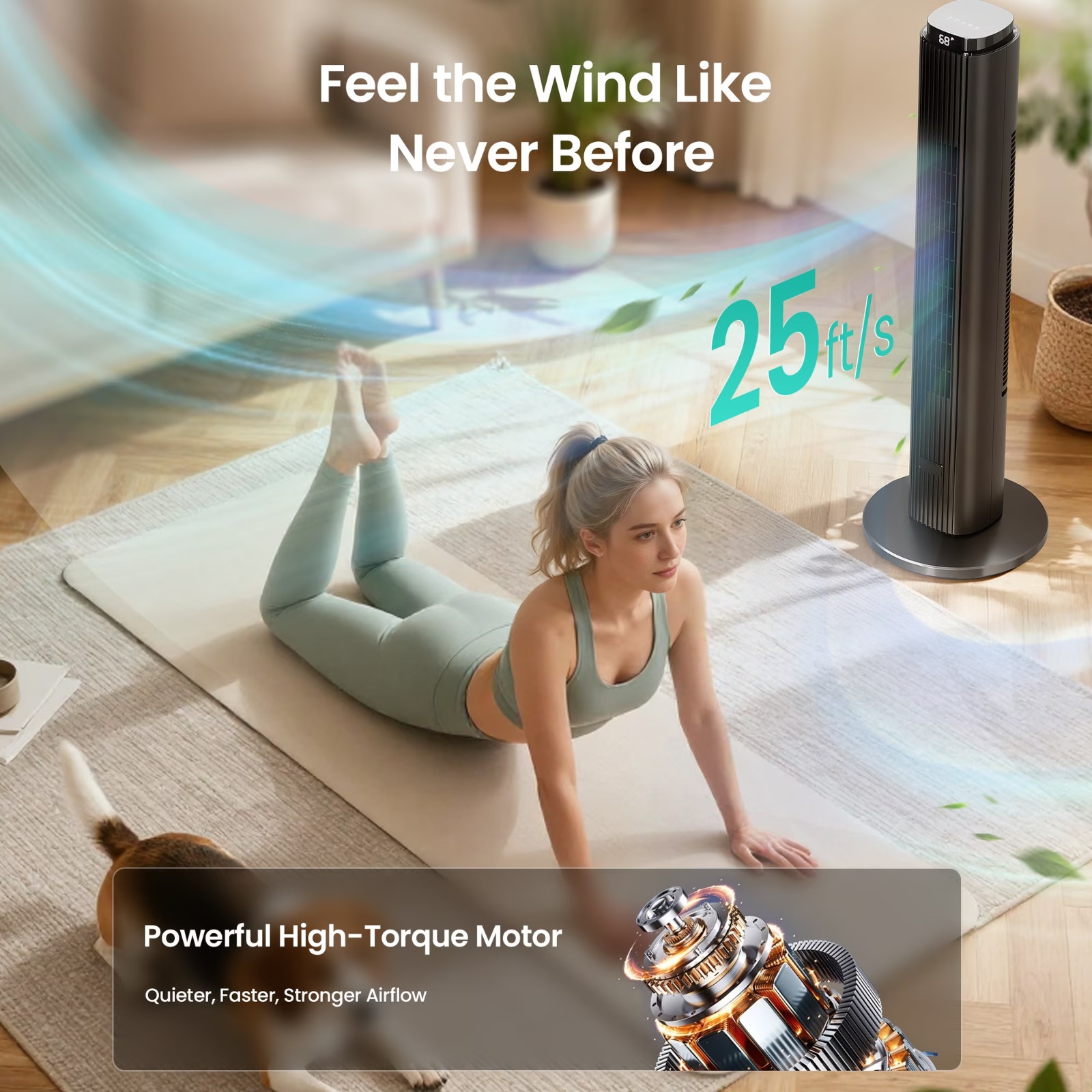 KISSAIR 37&Prime; Tower Fan Remote,6 Speeds,4 Modes,LED Display, 12H Timer, 90° move