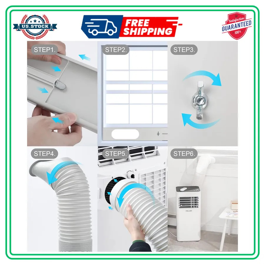 Portable AC Window Vent Kit 5.9 Inch Hose Adjustable Sliding Window Seal 48 Inch