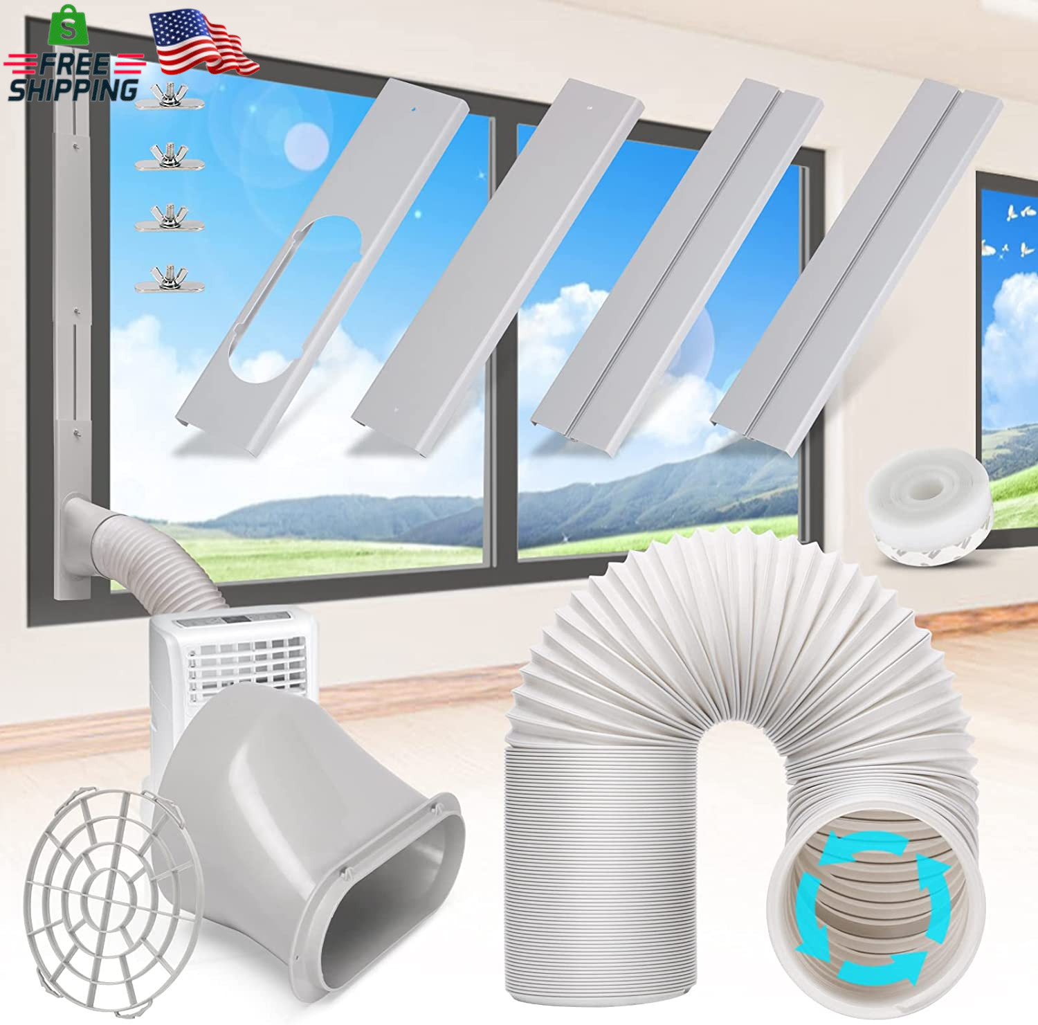 Portable Air Conditioner Window Vent Kit with 5.9” Exhaust Hose Adjustable Porta