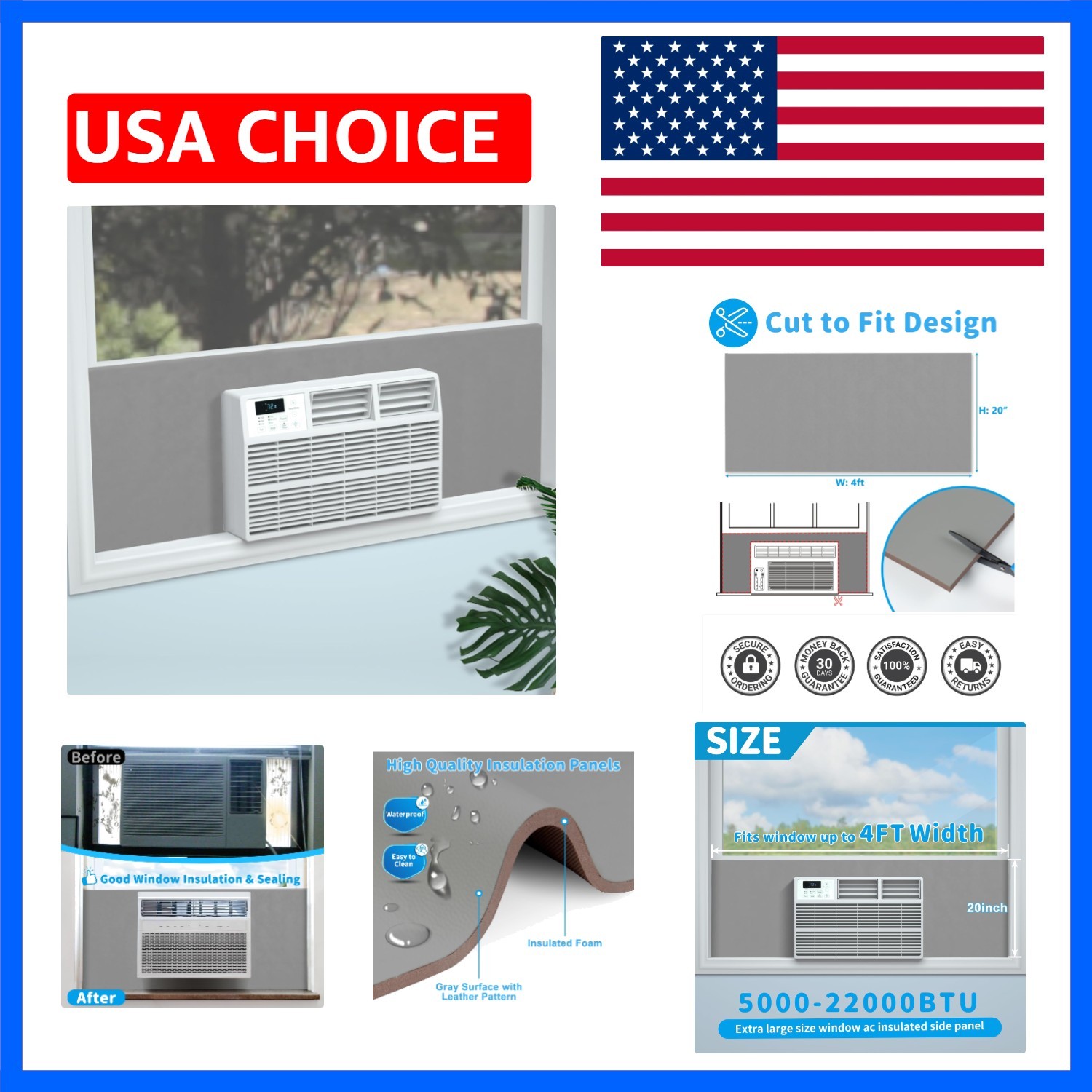 Window Air Conditioner Side Panels, Extra Wide 4Ft Surround Insulation Side F…