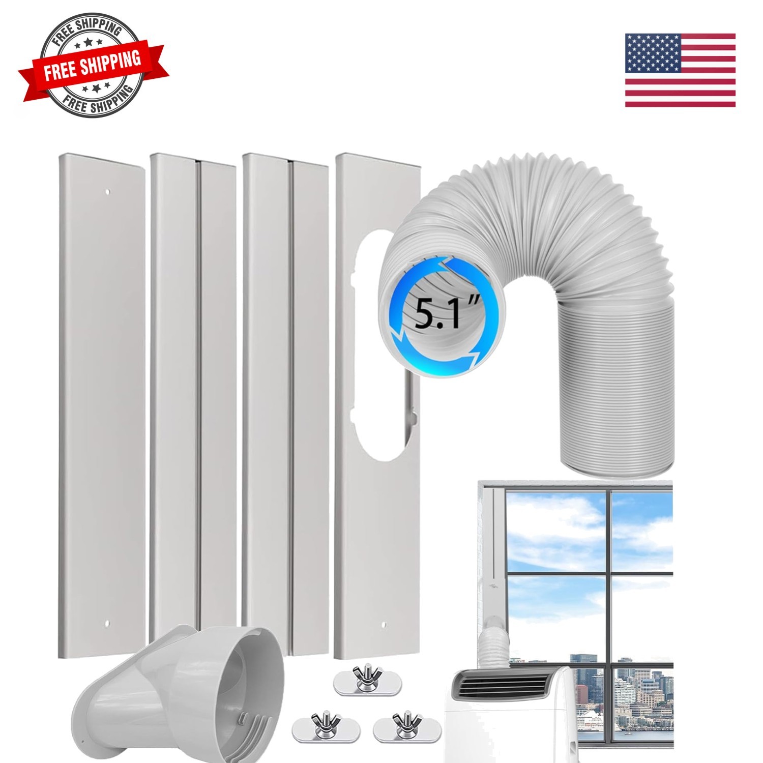 Portable Air Conditioner Window Vent Kit with Exhaust Hose 5.1 Inch Diameter,…