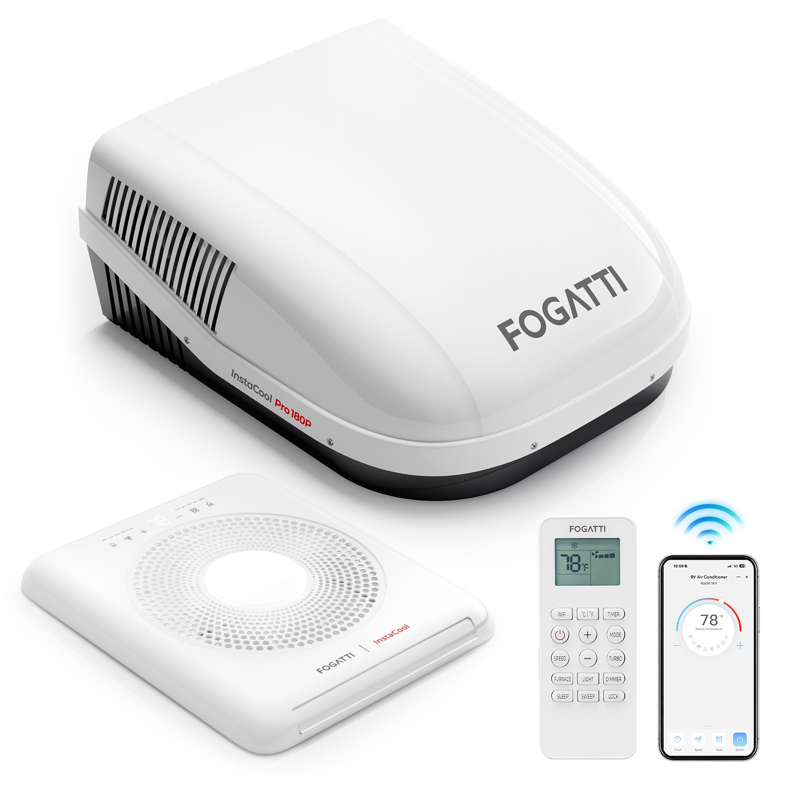 FOGATTI Ducted 18K BTU RV AC WiFi Alexa Rooftop Air Conditioner w/1800W PTC Heat