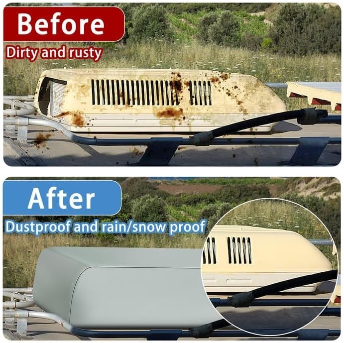 2PCS Gray RV AC Cover, Winter Dustproof Roof Top AC Cover with Drawstring