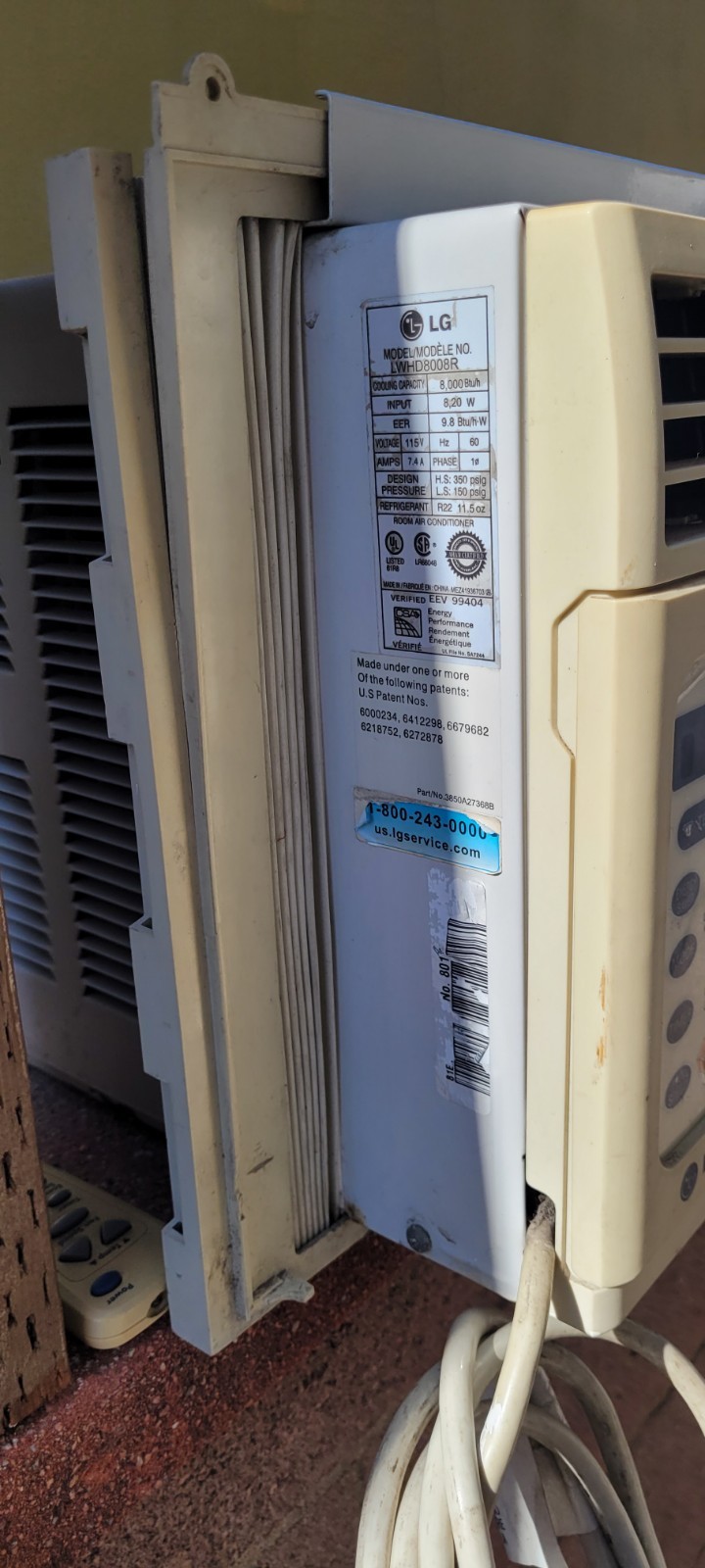 LG LWHD8008R 8,000 BTU Window Air Conditioner AC w/ Remote 115V Used