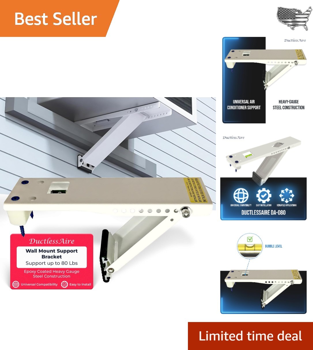 Sturdy Adjustable Wall Mount AC Bracket for Window & Mini Split Units – 80 lbs