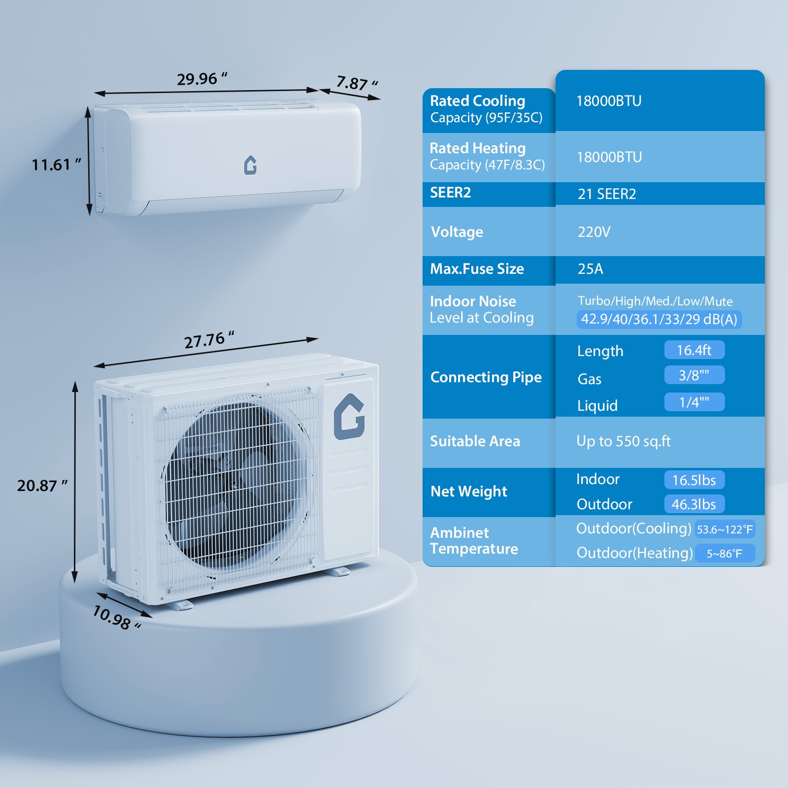 9,000BTU Mini Split Air Conditioner Heater Wall-Mounted Ductless System