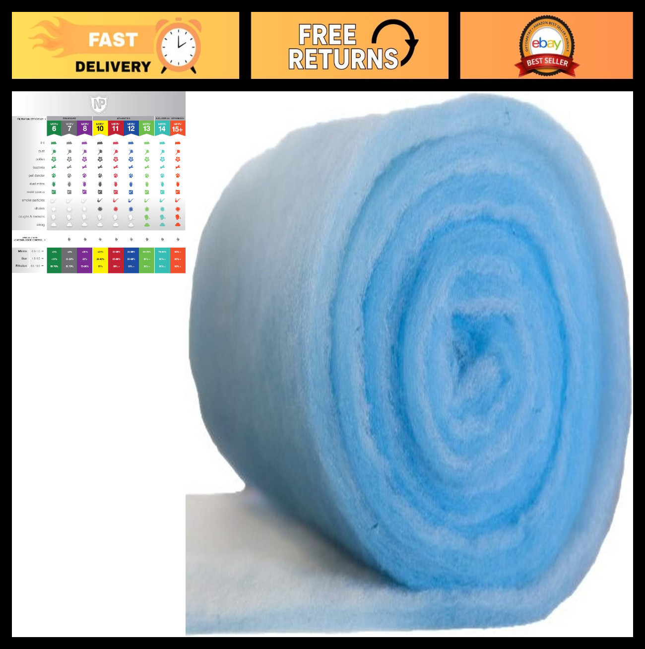 24×96 Inch Window Air Conditioner Filter – High Efficiency, Blue, HVAC Replaceme