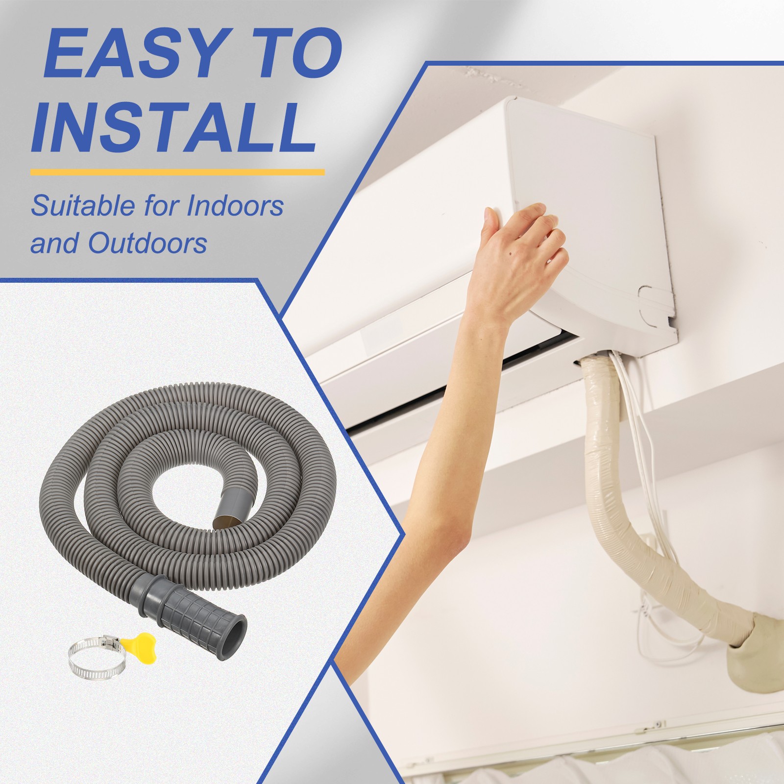 3.3Ft Air Conditioner Drain AC Drain Connector Hose with Clamp Dark Gray 2Set