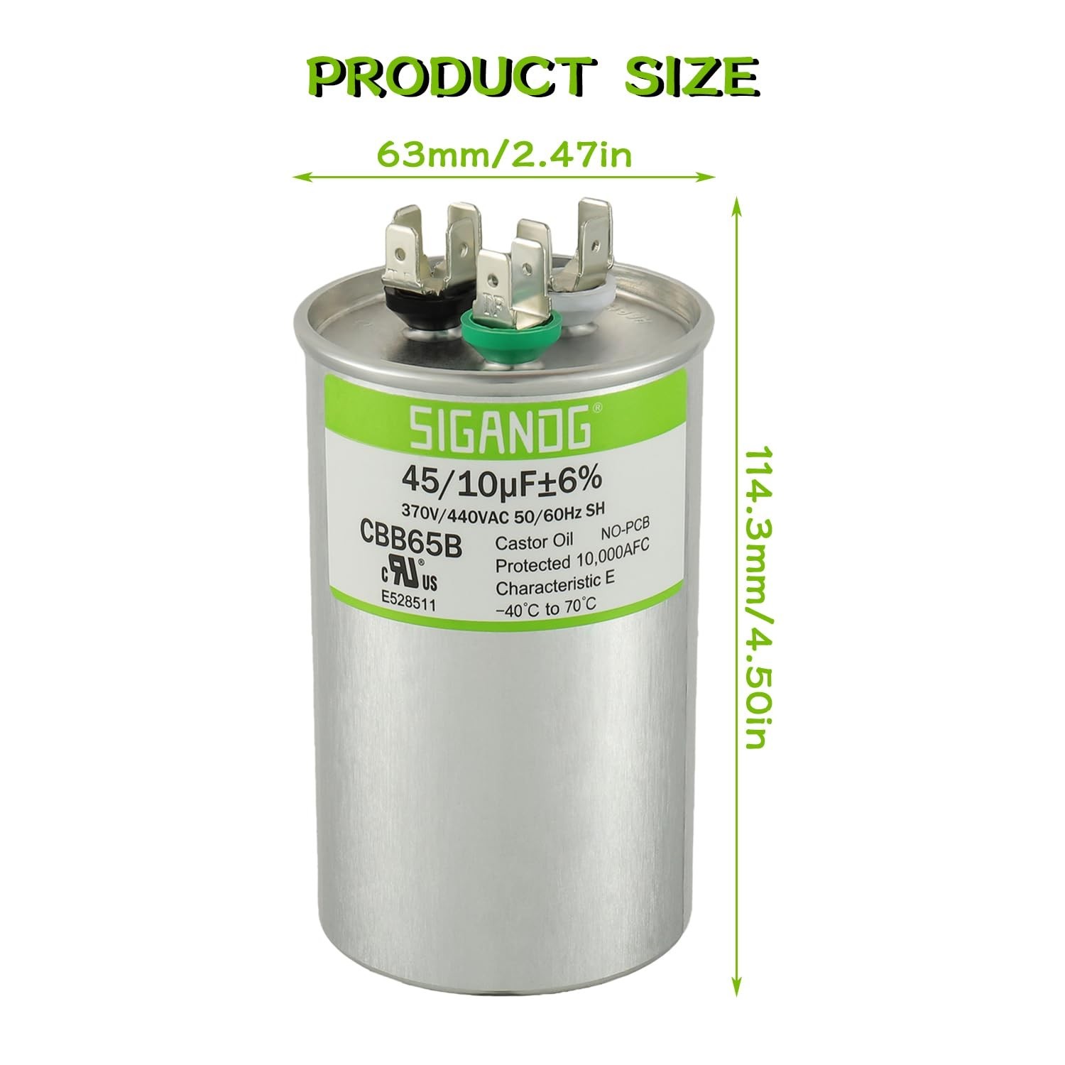 Dual Run Start Capacitor 45/10 uF 370V 440V CBB65 for AC Heat Pump Condenser
