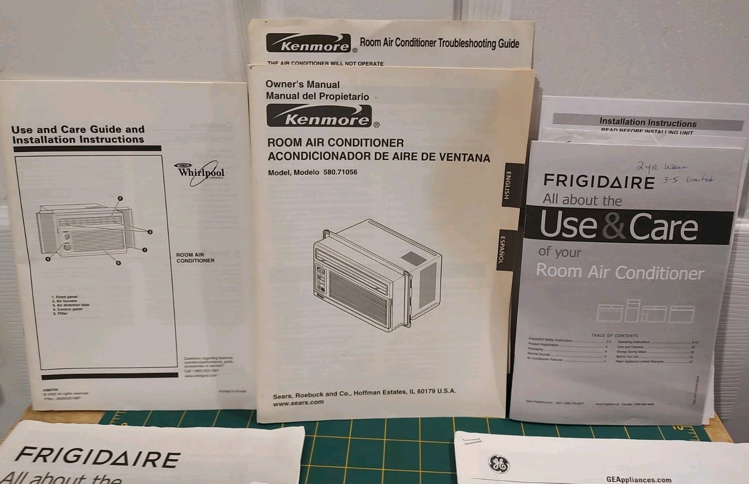 LOT OF 6 ROOM AIR CONDITIONER INSTRUCTION & USER MANUALS GE KENMORE WHIRLPOOL FR
