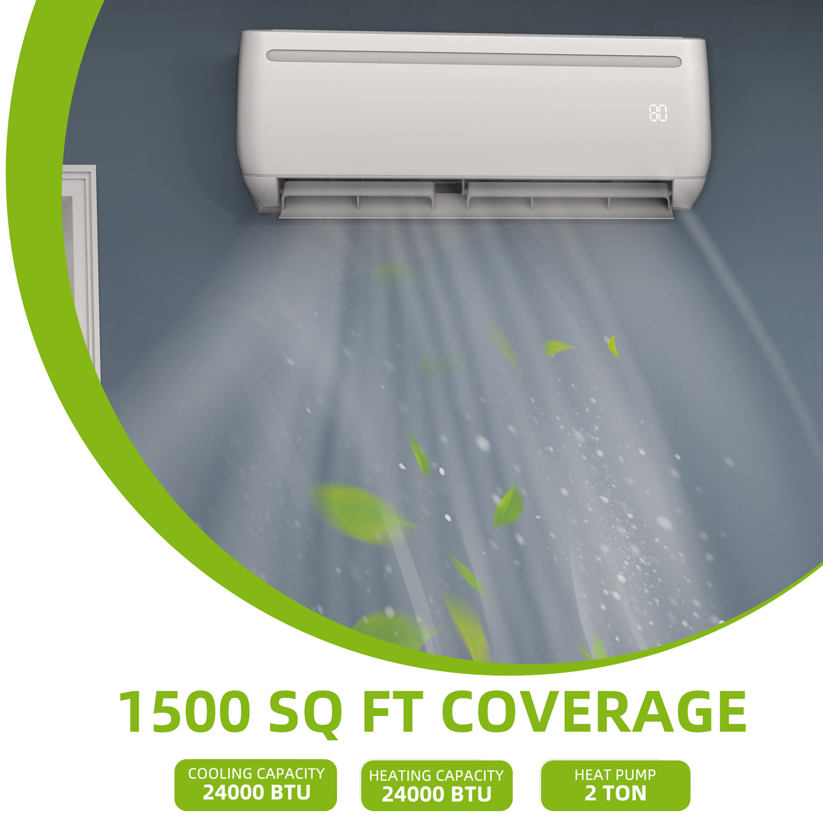 Suavir 24000 BTU Mini Split Air Conditioner Heat Pump System 220V to 1500 Sq. Ft