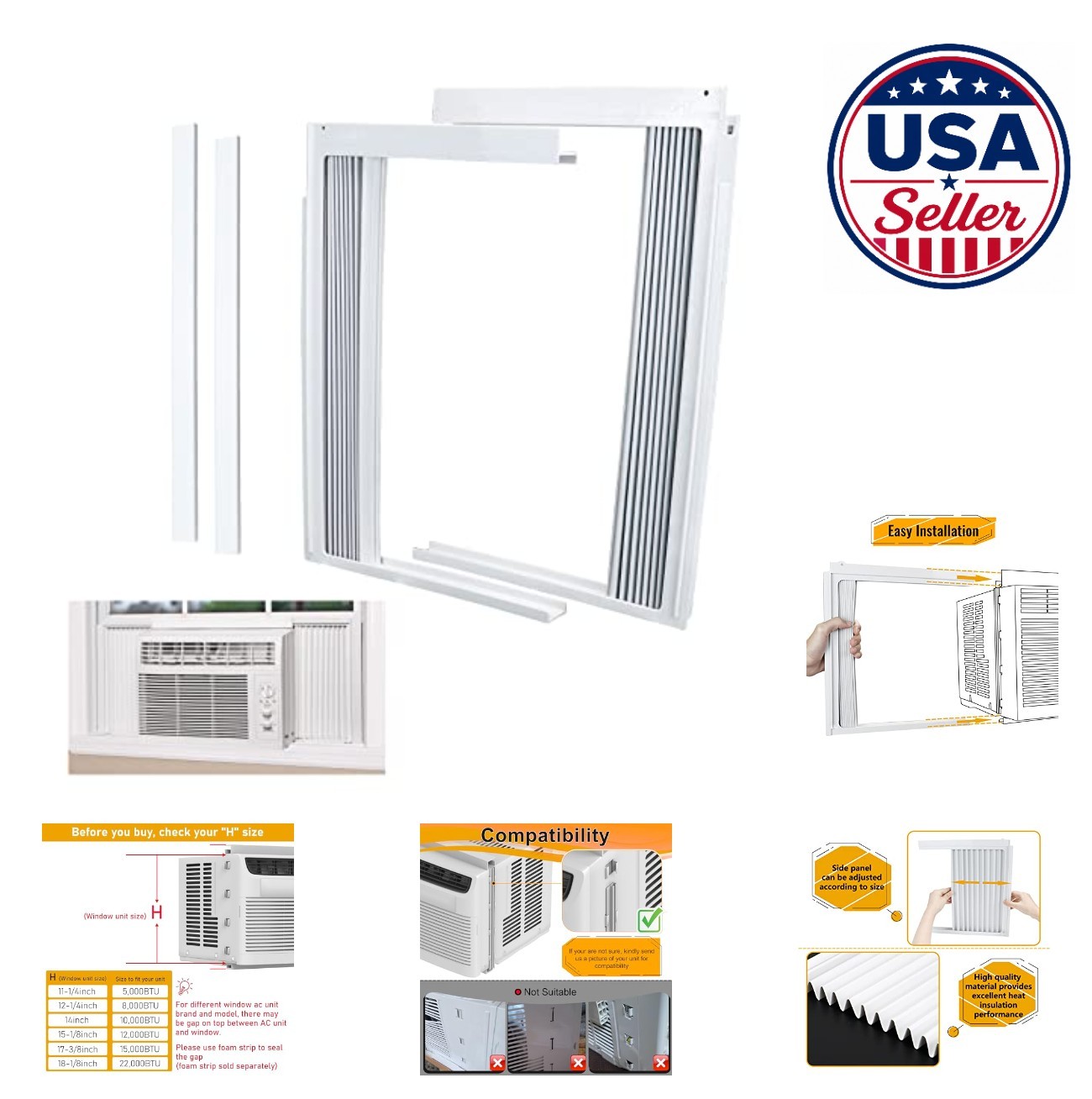 Window Air Conditioner Side Panel Frame Kit 14 Inch Height 2 Unit Shading Wind