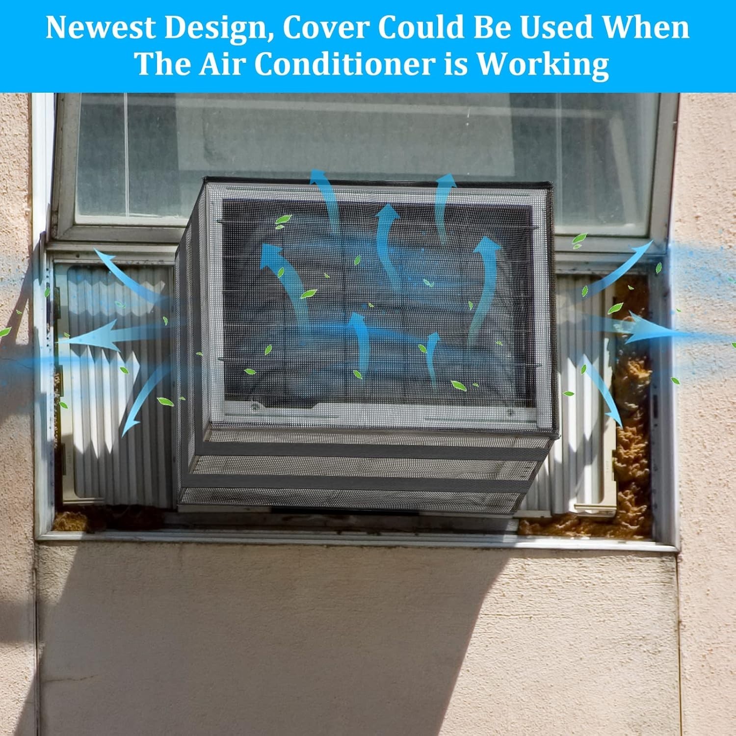 Outdoor Mesh Window AC Cover for 3,000-7,000 BTU Units – Black Dustproof Wate…