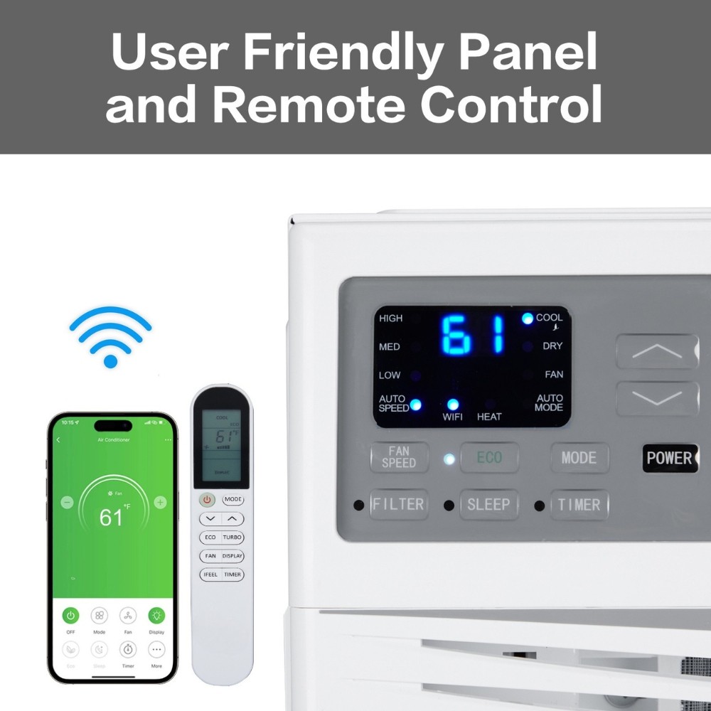 12000 BTU AC Heat & Cool Window Air Conditioner W/Wifi, Remote Control 550 sq.ft