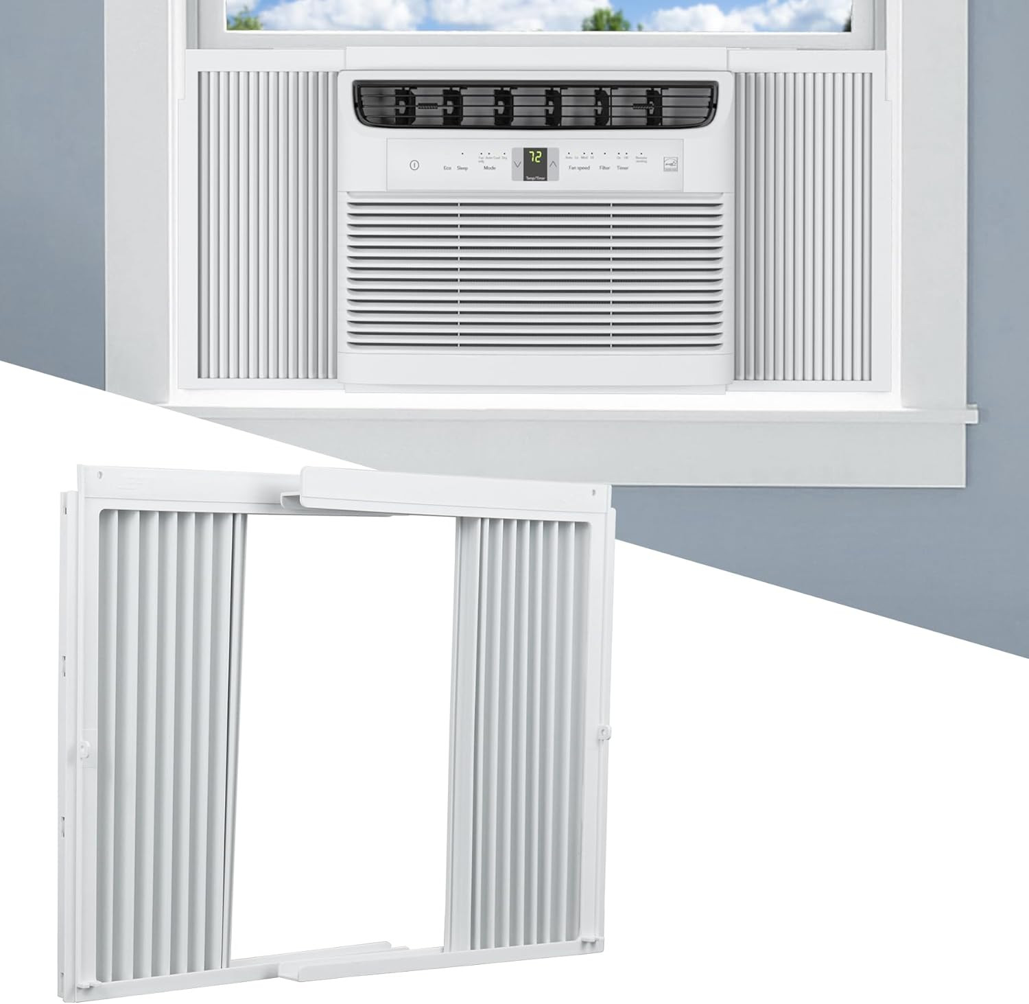 Window AC Side Panels with Frame Set,Air Conditioner Accordion Filler Curtain Re