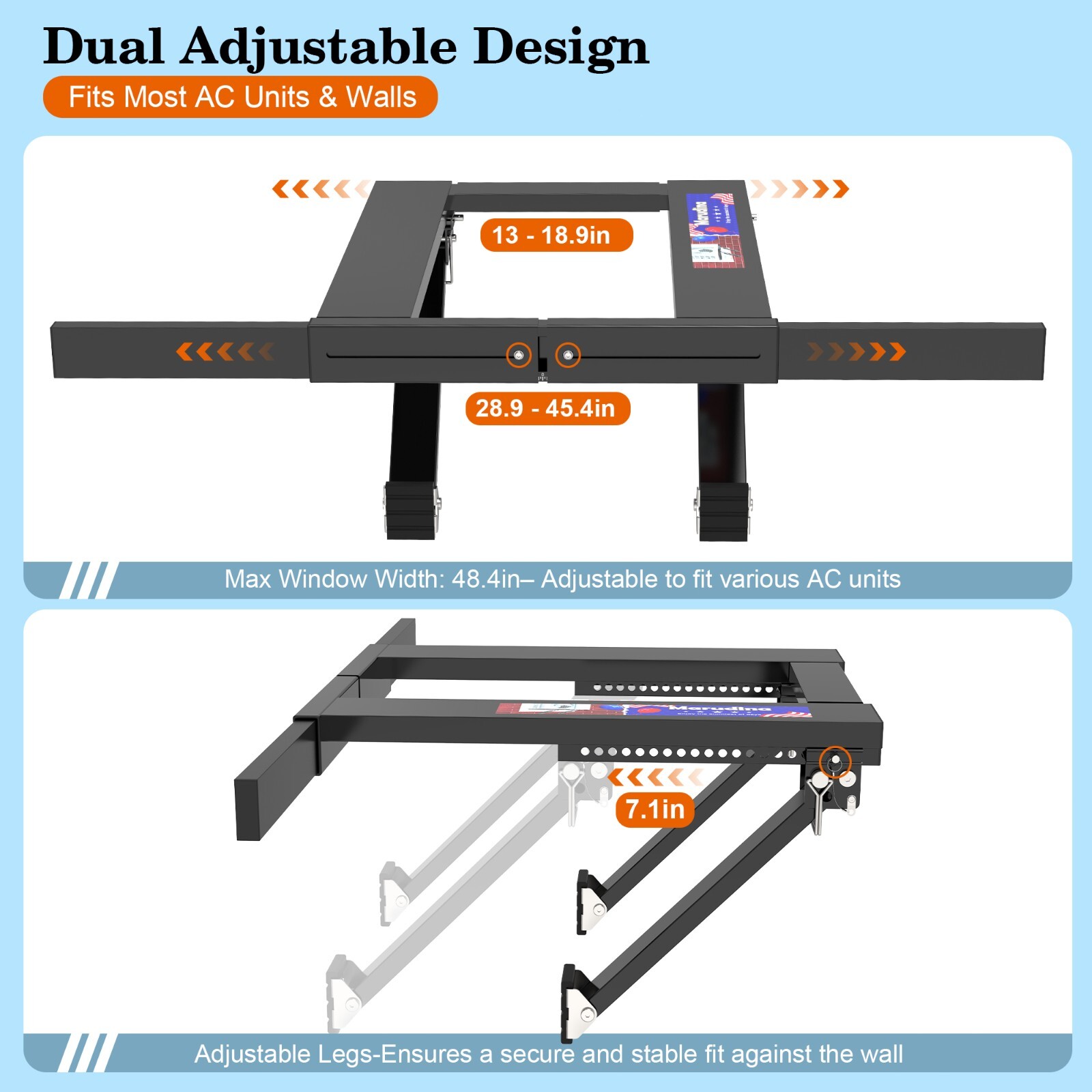 Upgraded No-Drill Window AC Bracket, Adjustable Window Air Conditioner Support