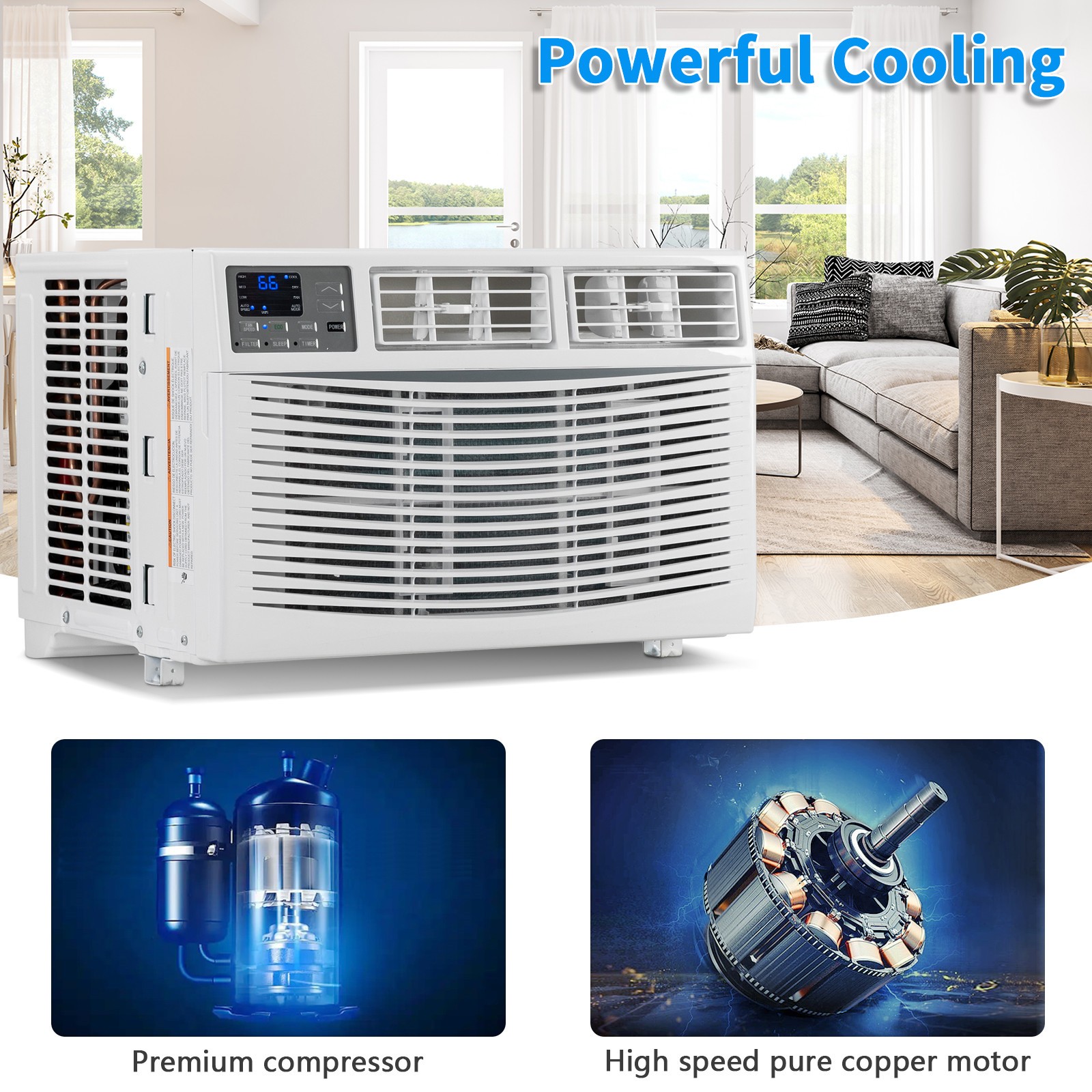 24000 BTU Window Air Conditioner Cool up to 1500sp.ft w/Remote Wifi, Install Kit