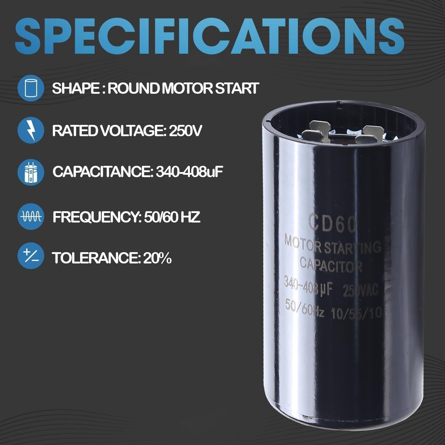 340-408 uf MFD Motor Start Capacitor 110-125V AC Electric Round Universal Repair