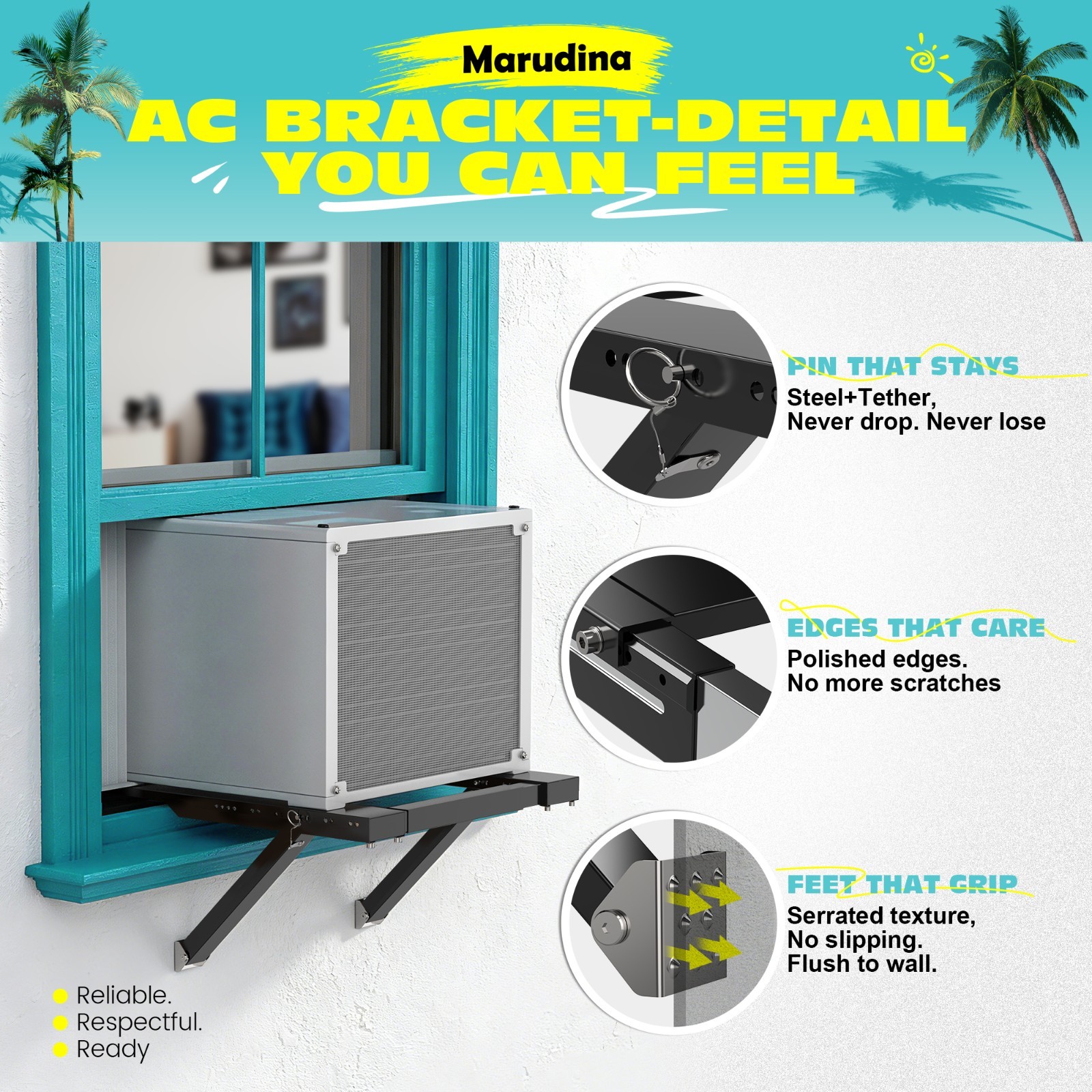 No-Drill Window AC Bracket,Adjustable Heavy-Duty Air Conditioner Support Bracket