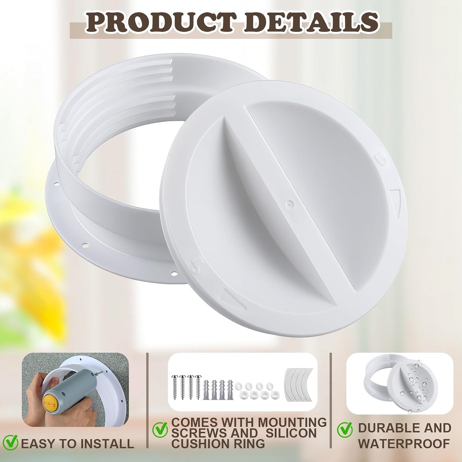 Portable AC Vent Connector 6 Inch 6.5 Inch White Plastic Hose Adapter Kit