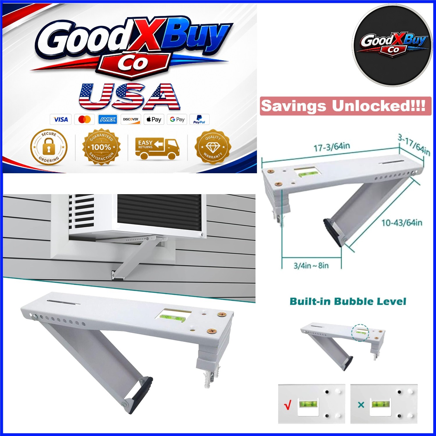 Heavy Duty Window AC Bracket Supports 165 lbs for 9K-22K BTU Units