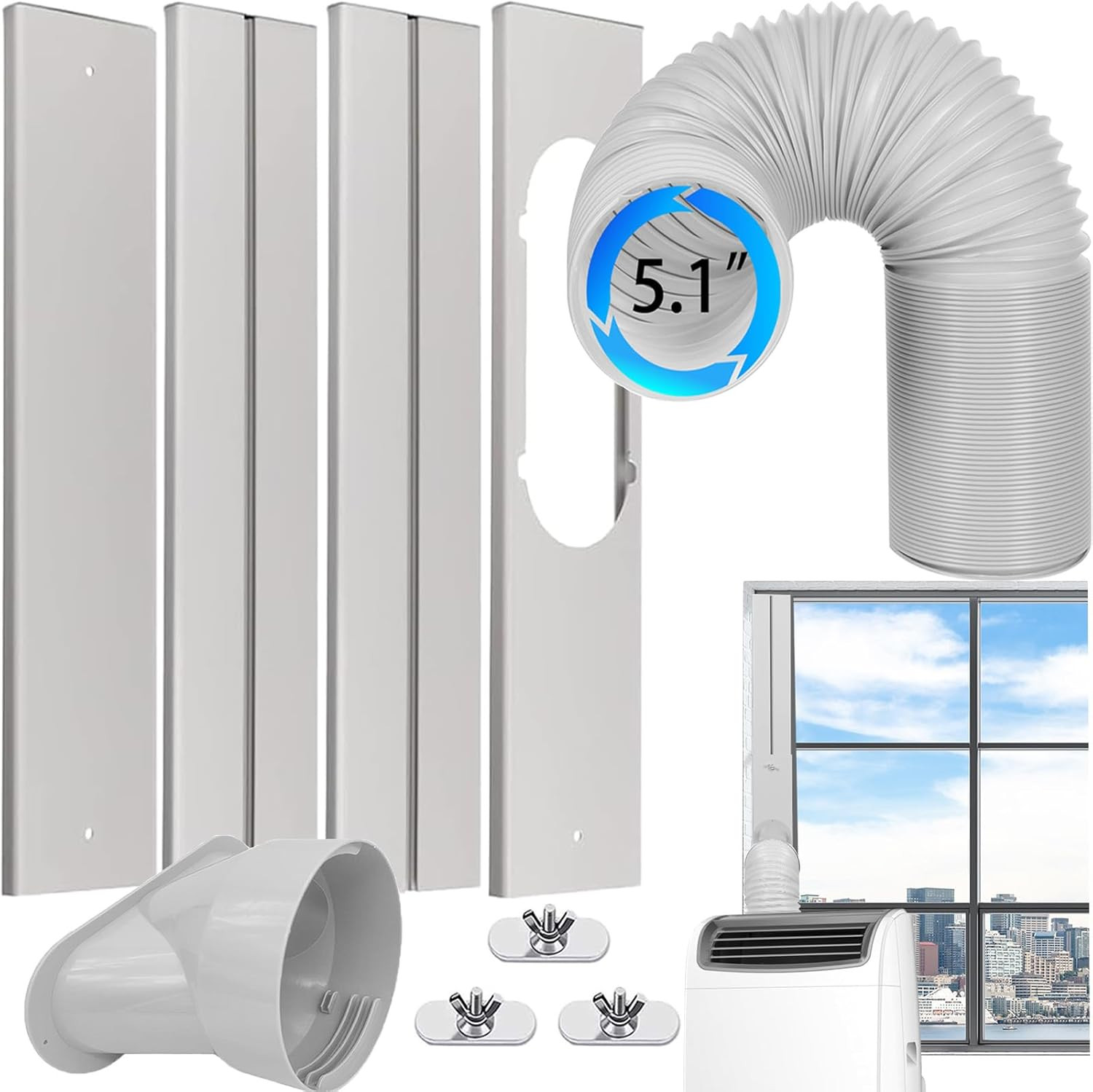 Portable Air Conditioner Window Vent Kit with Exhaust Hose 5.1 Inch Diameter, Ad