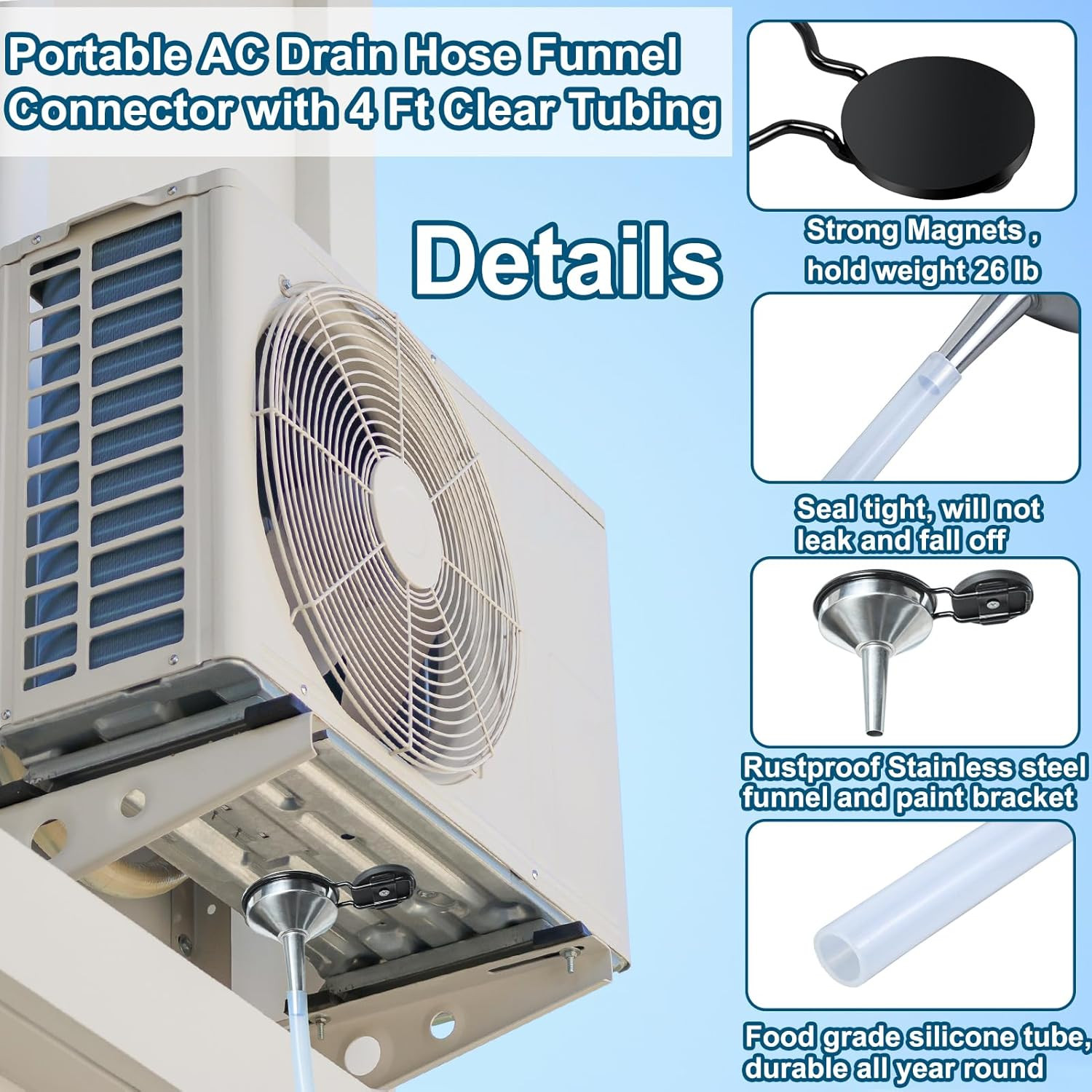 4Ft Magnetic Window Air Conditioner Drain Kit Universal Portable Air Conditioner