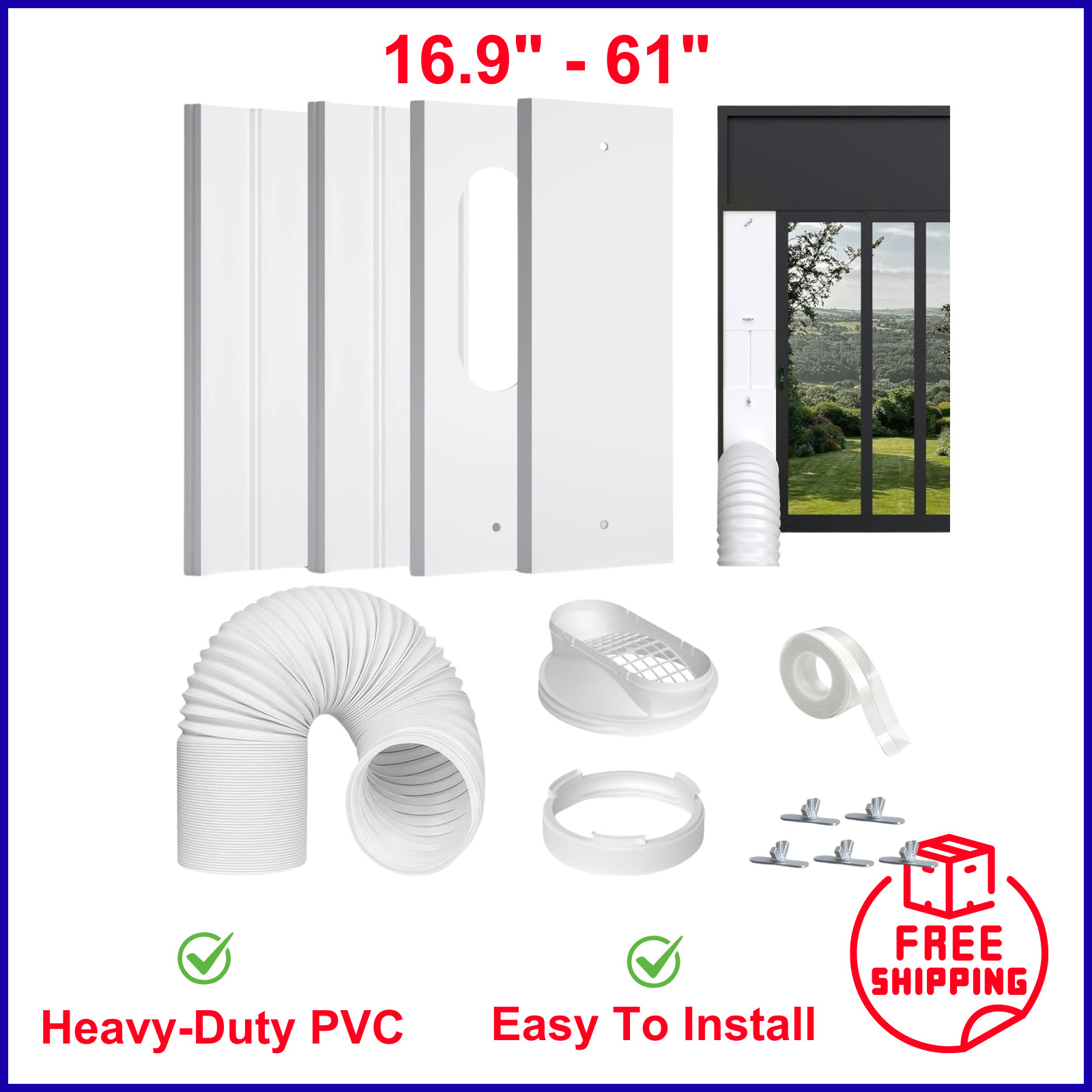 Portable AC Window Vent Kit with Universal Coupler for 5.9 Exhaust Hose 4 Slide