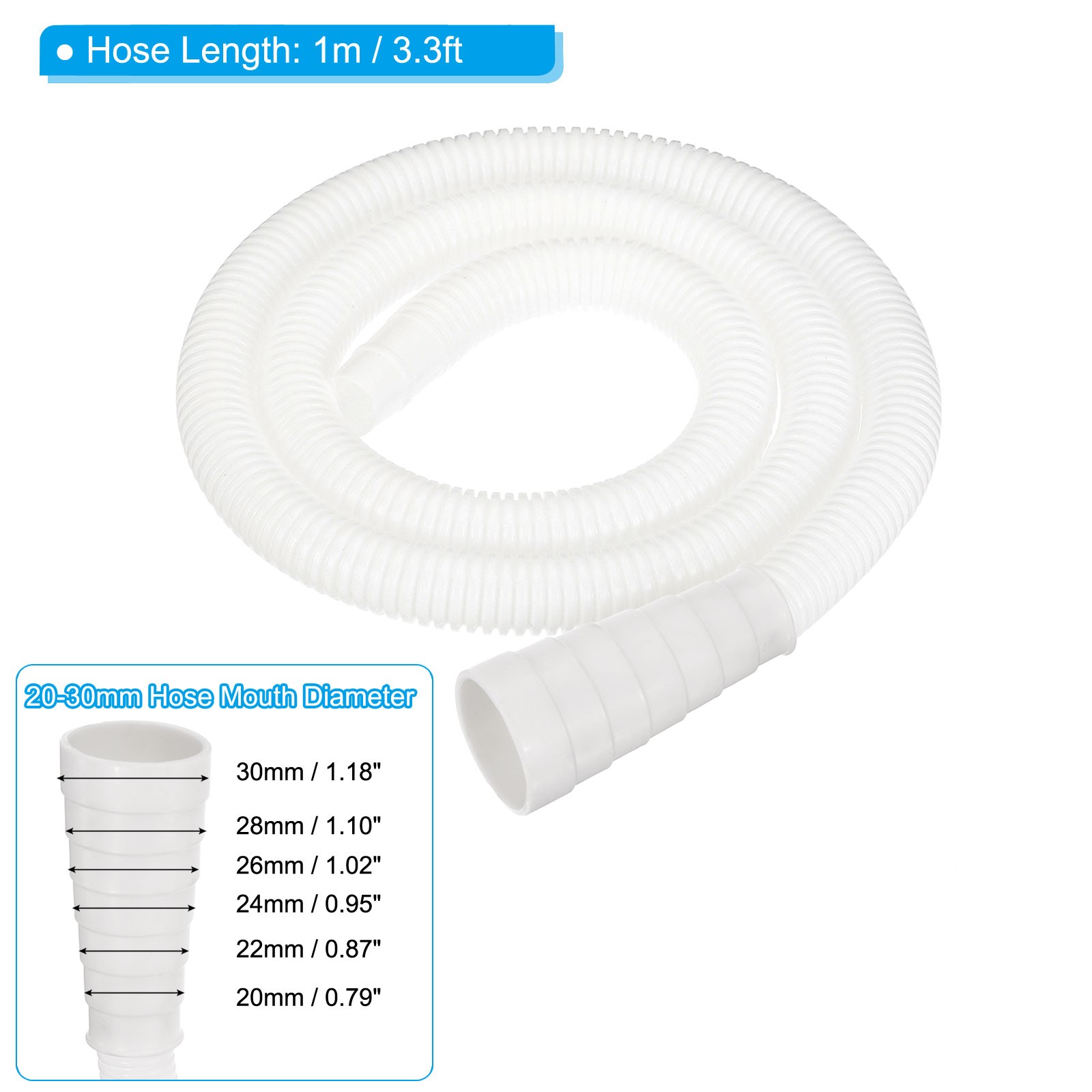 3.3ft 20-30mm Air Conditioner Drain Hose with Clamp, White 2pcs