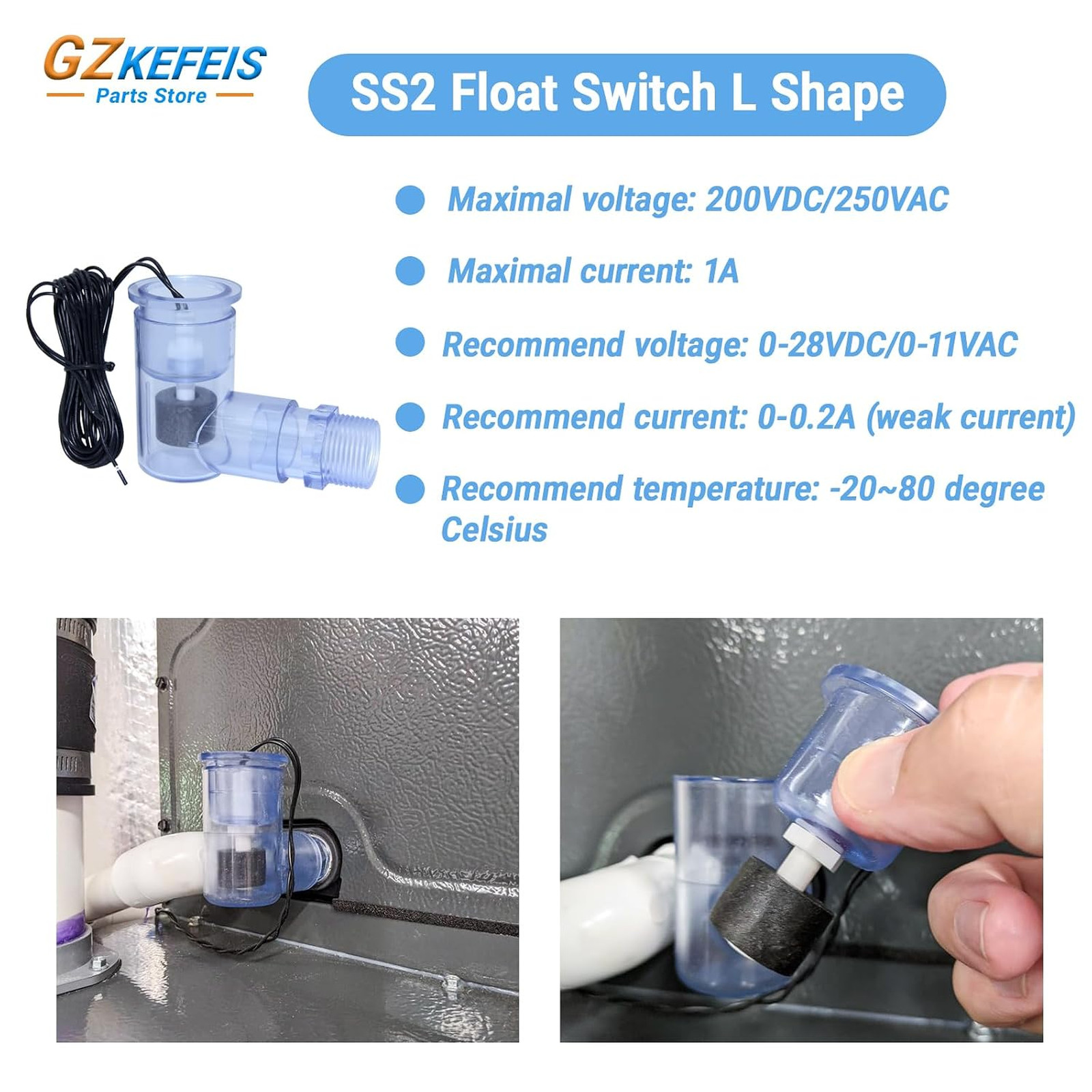 Float Switch L Shape Compatible with Safe T Switch HVAC Drain Pan Condensate