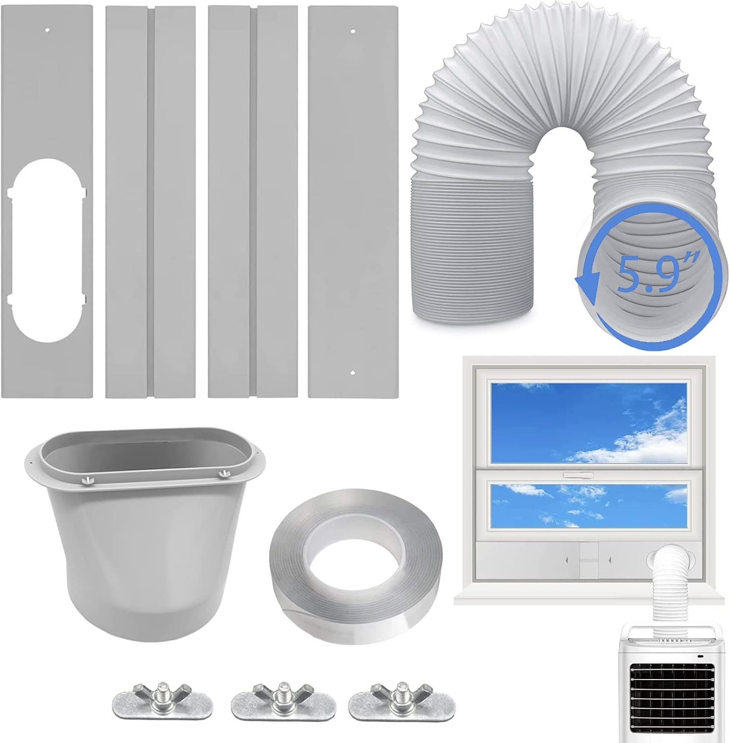 Portable Air Conditioner Vent Kit with 5.9&Prime; Exhaust Hose Universal Seal for AC U