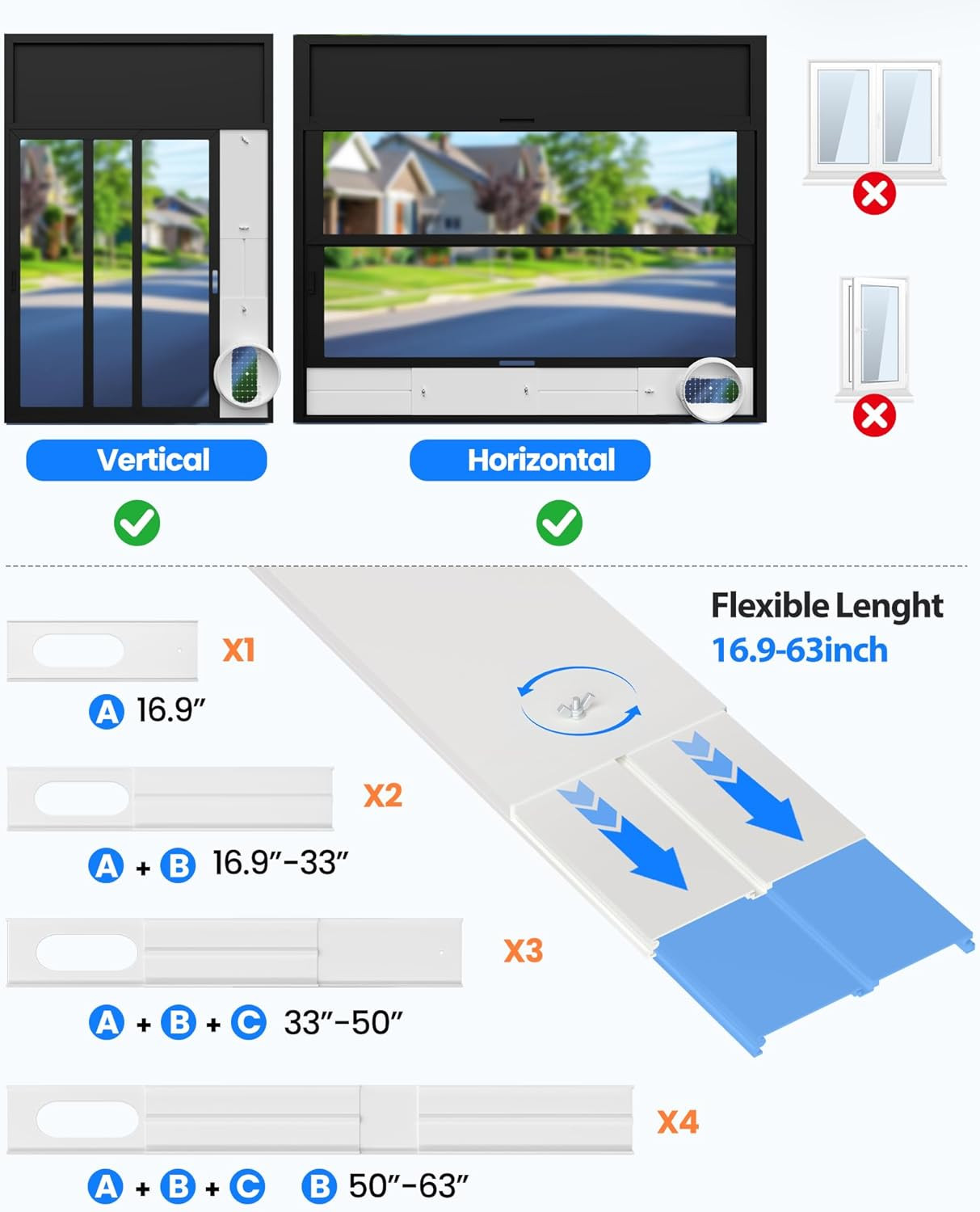 Portable Air Conditioner Window Vent Kit with 82&Prime; Length, 5.9&Prime; Diameter Exhaust