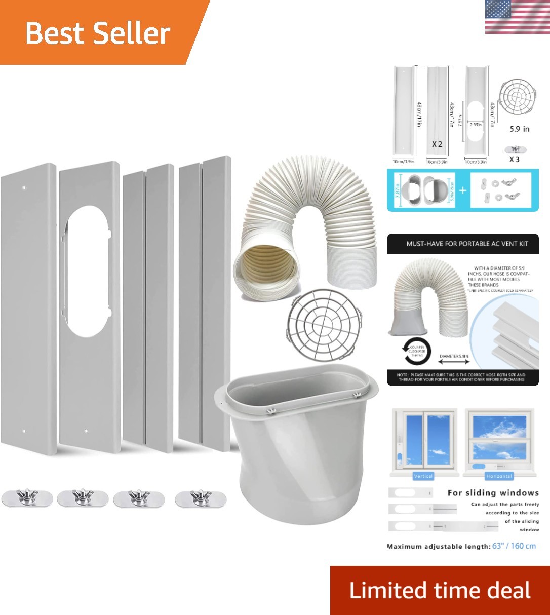Portable Air Conditioner Kit with Hose, Adjustable Window Seal with 5.9 Inch …