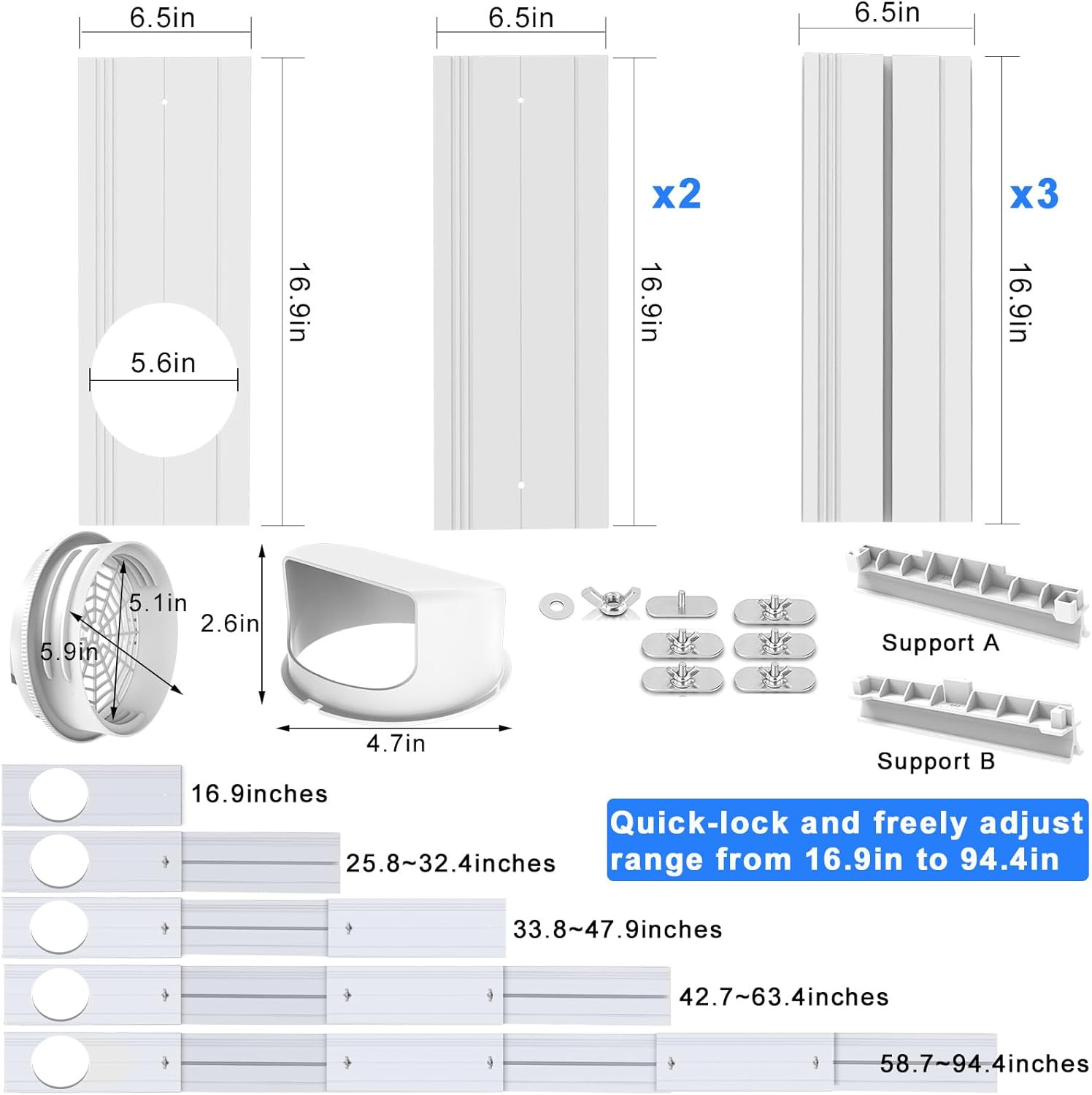 Portable Air Conditioner Sliding Door Vent Kit, Mobile AC Window Vent Kit