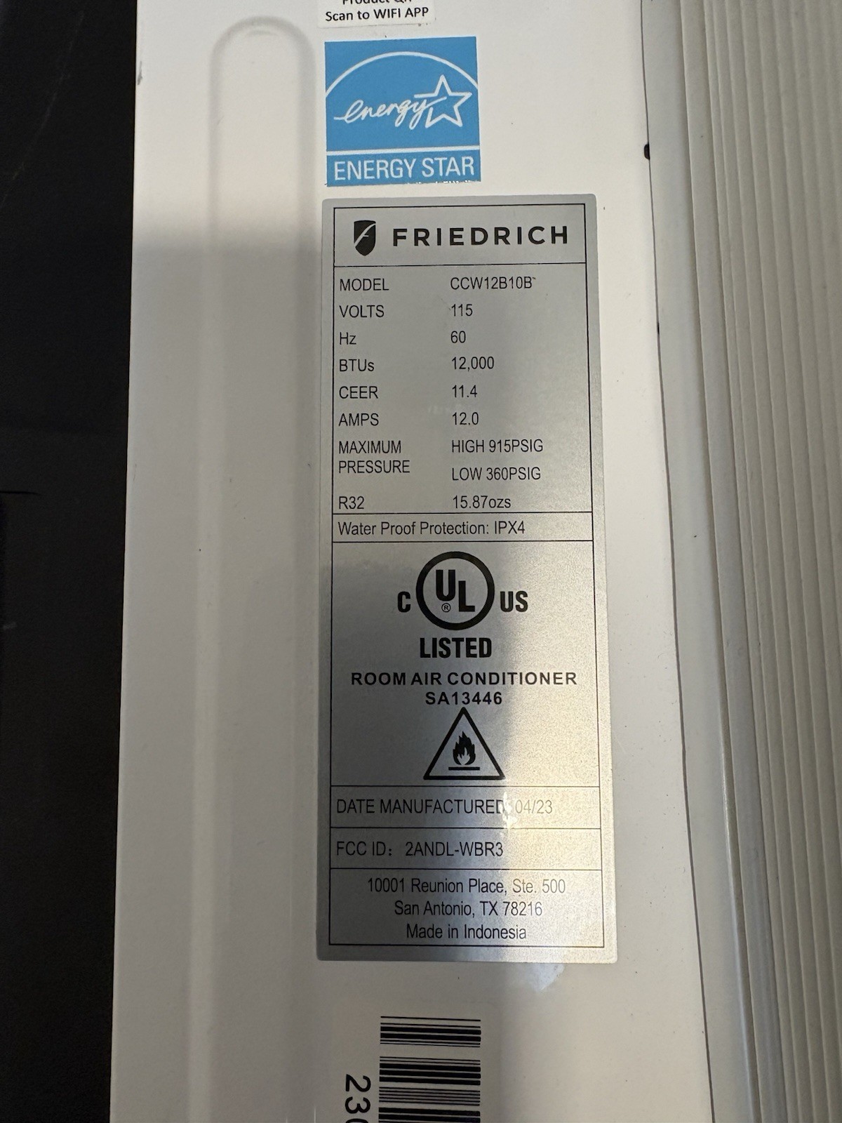 Friedrich CCW12B10B 12000 BTU 115V Window/Wall AC Digital Display Timer