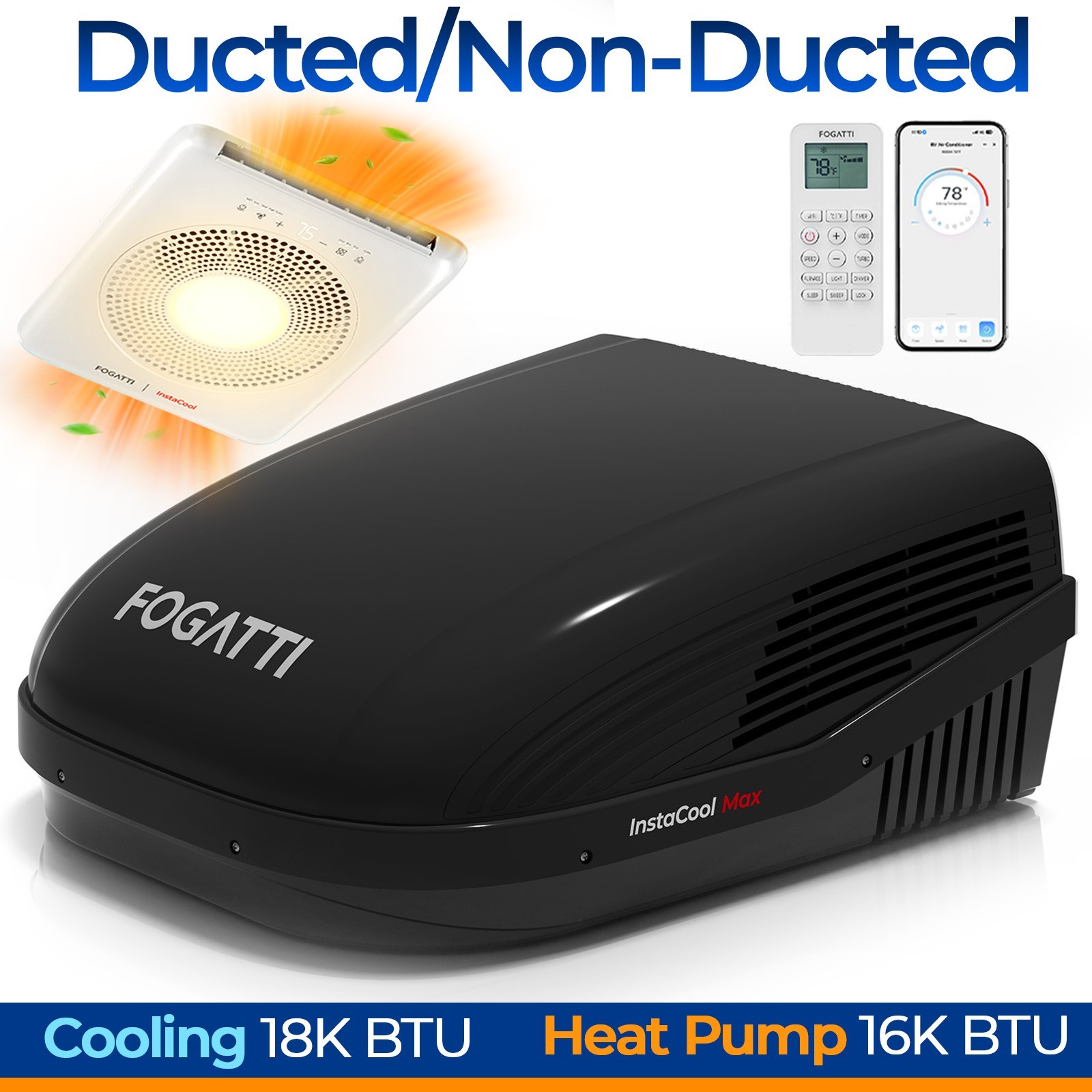 18K BTU Ducted RV AC & Heat Pump 43dB Quiet Voice Control 14-1/4&Prime; Roof Mount