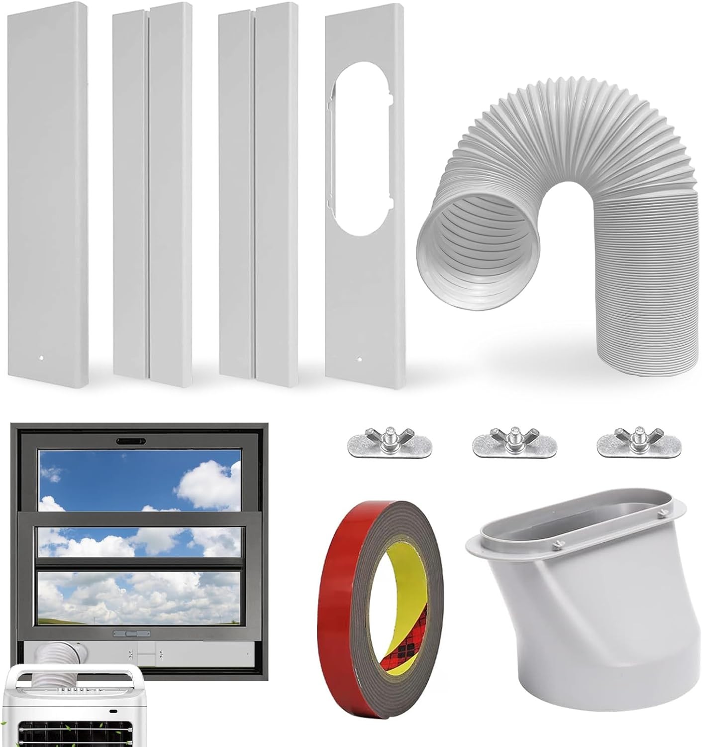 Portable Air Conditioner Window Vent Kit with 59&Prime; Length Hose Adjustable