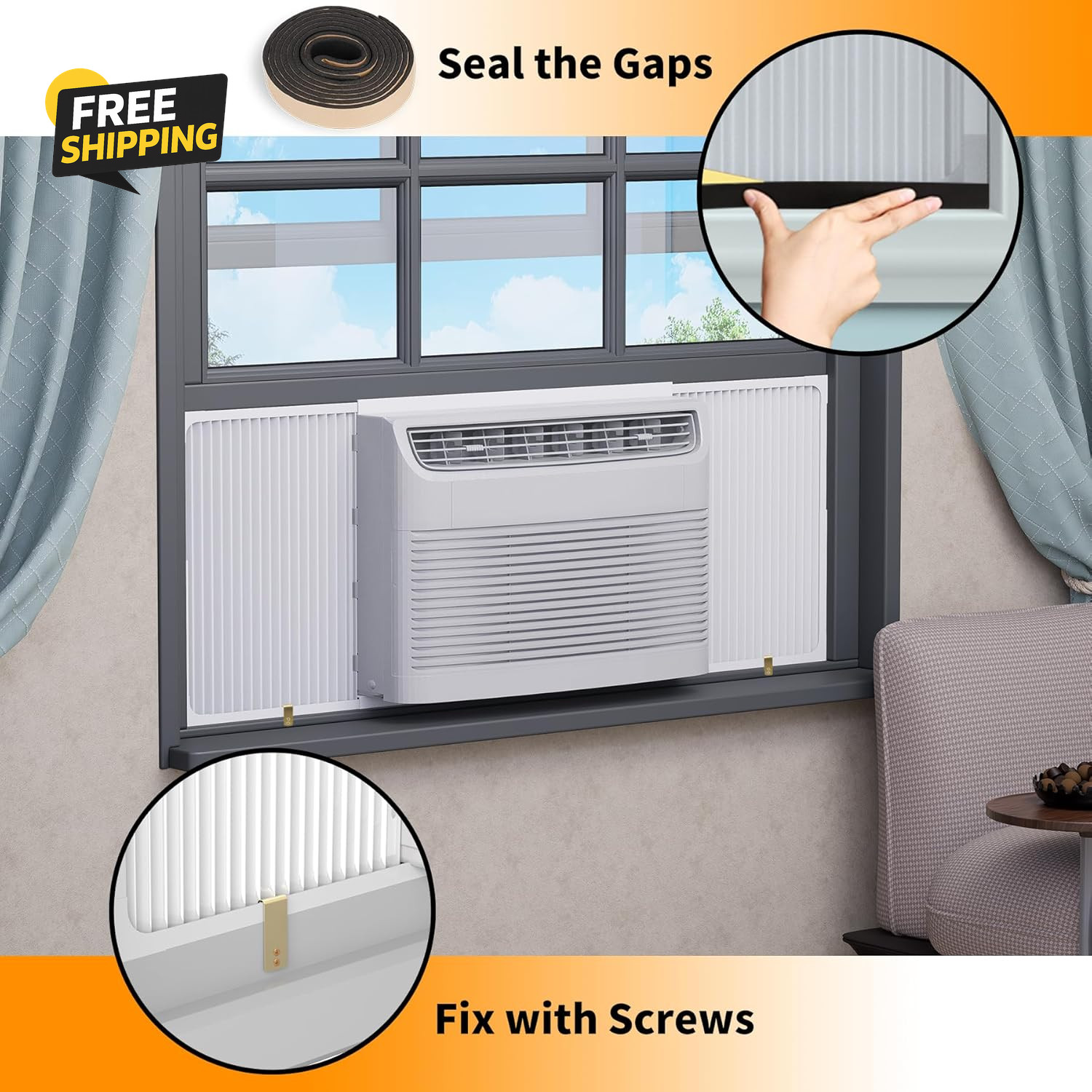 Adjustable Window Air Conditioner and Frame Set Wide Window AC Side Panel