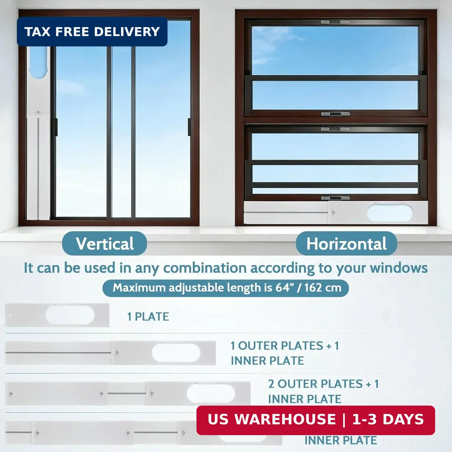 Portable Air Conditioner Window Unit Kit with Hose Universal Adjustable Seal Pla
