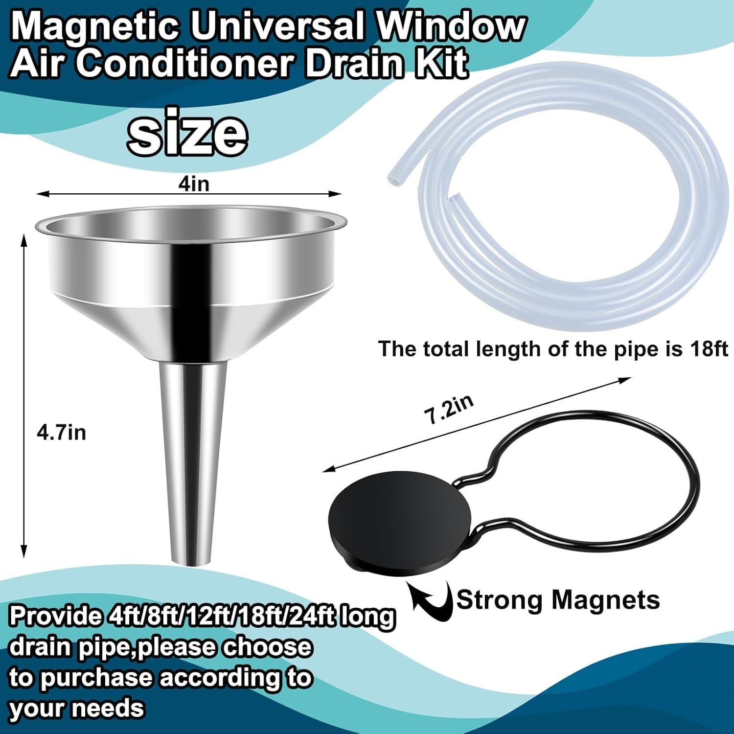 Magnetic Window Air Conditioner Drain Kit Universal Portable Air 18Ft